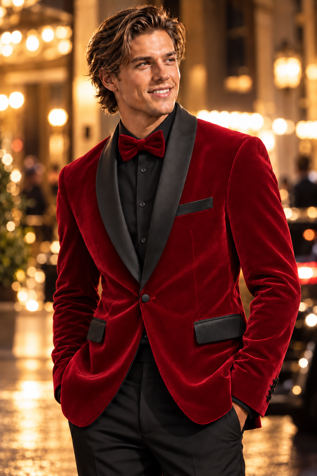 Tazio MJ302S Men’s Blazer in Red with Matching Bow tie.