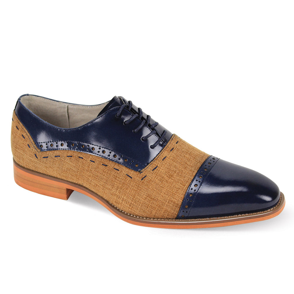 Giovanni Reed Cap Toe Oxford Shoes for Men Navy/Tan 10 Leather Linen Upper Dress Formal Footwear Comfortable