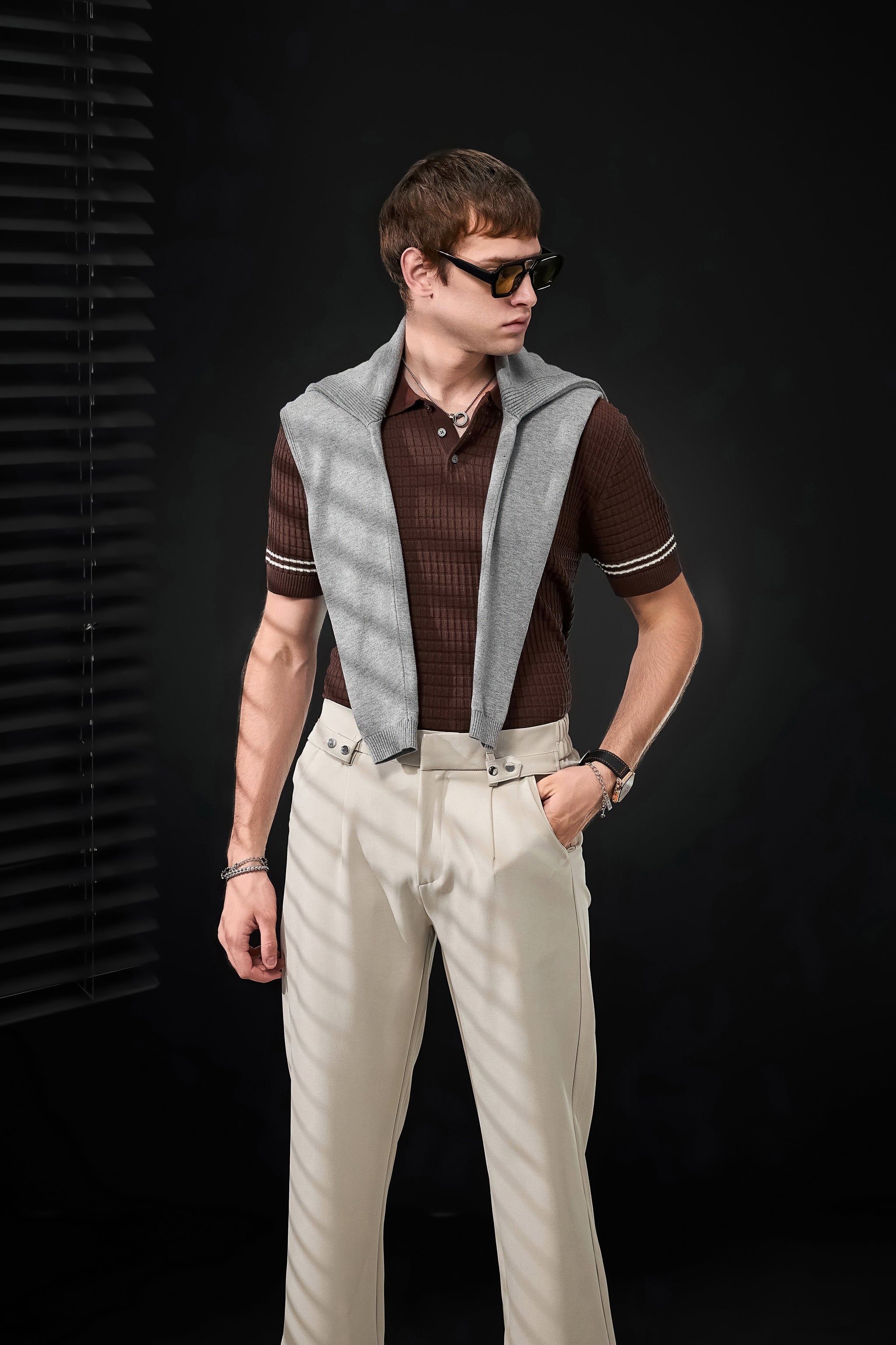 Kingsley Side-Tab Trousers TAUPE
