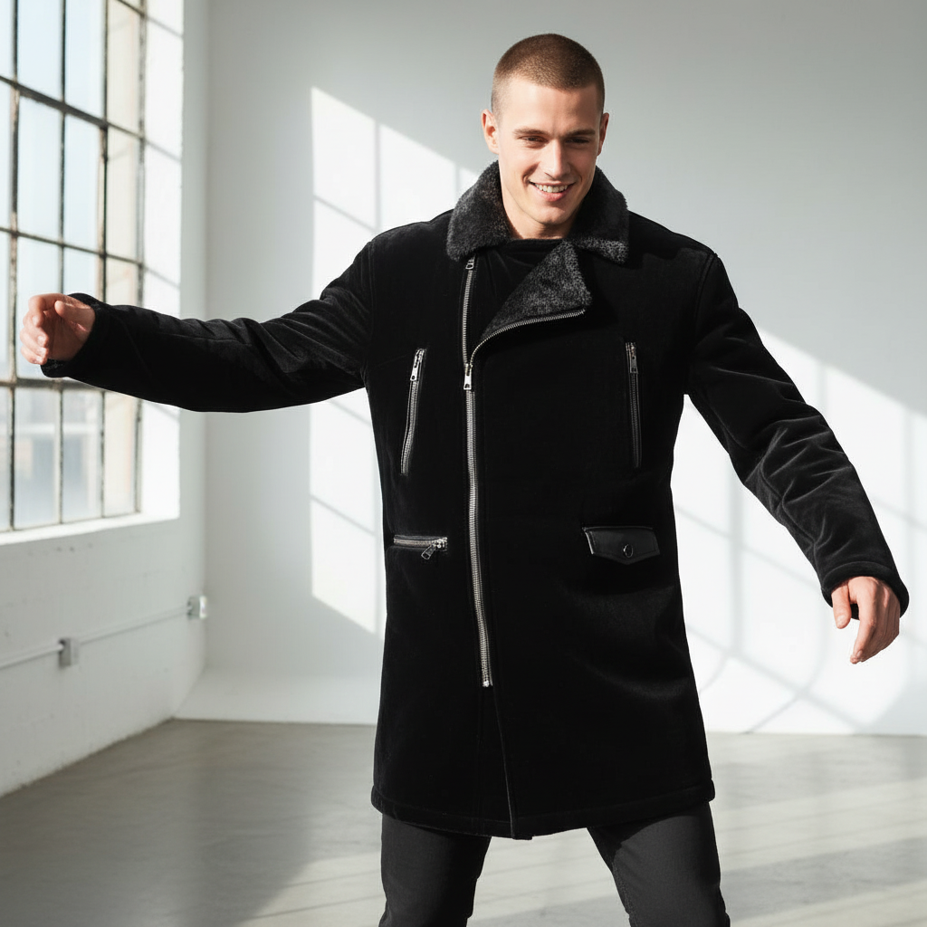 Faux Fur Collar Velvet Jacket BLACK