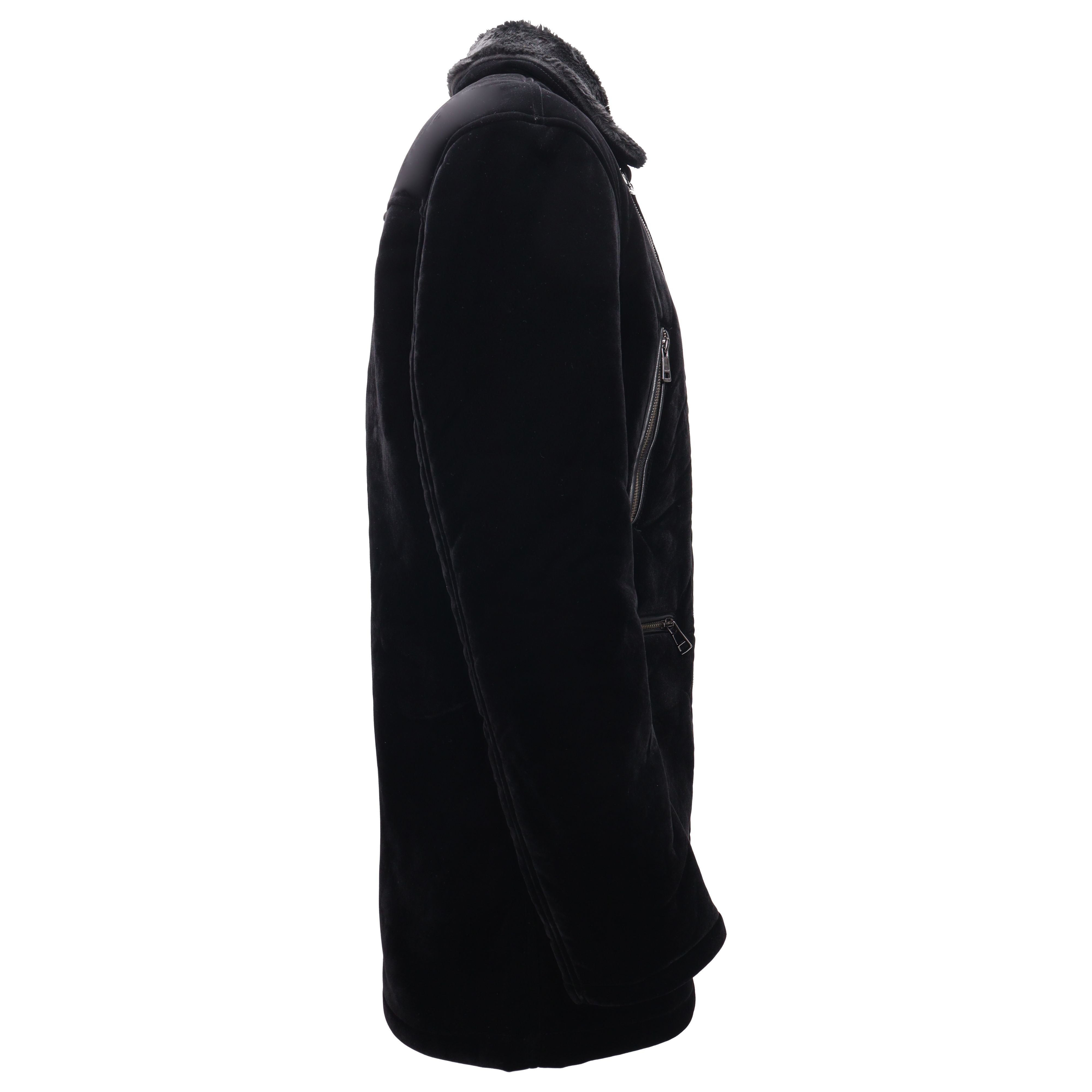 Faux Fur Collar Velvet Jacket BLACK