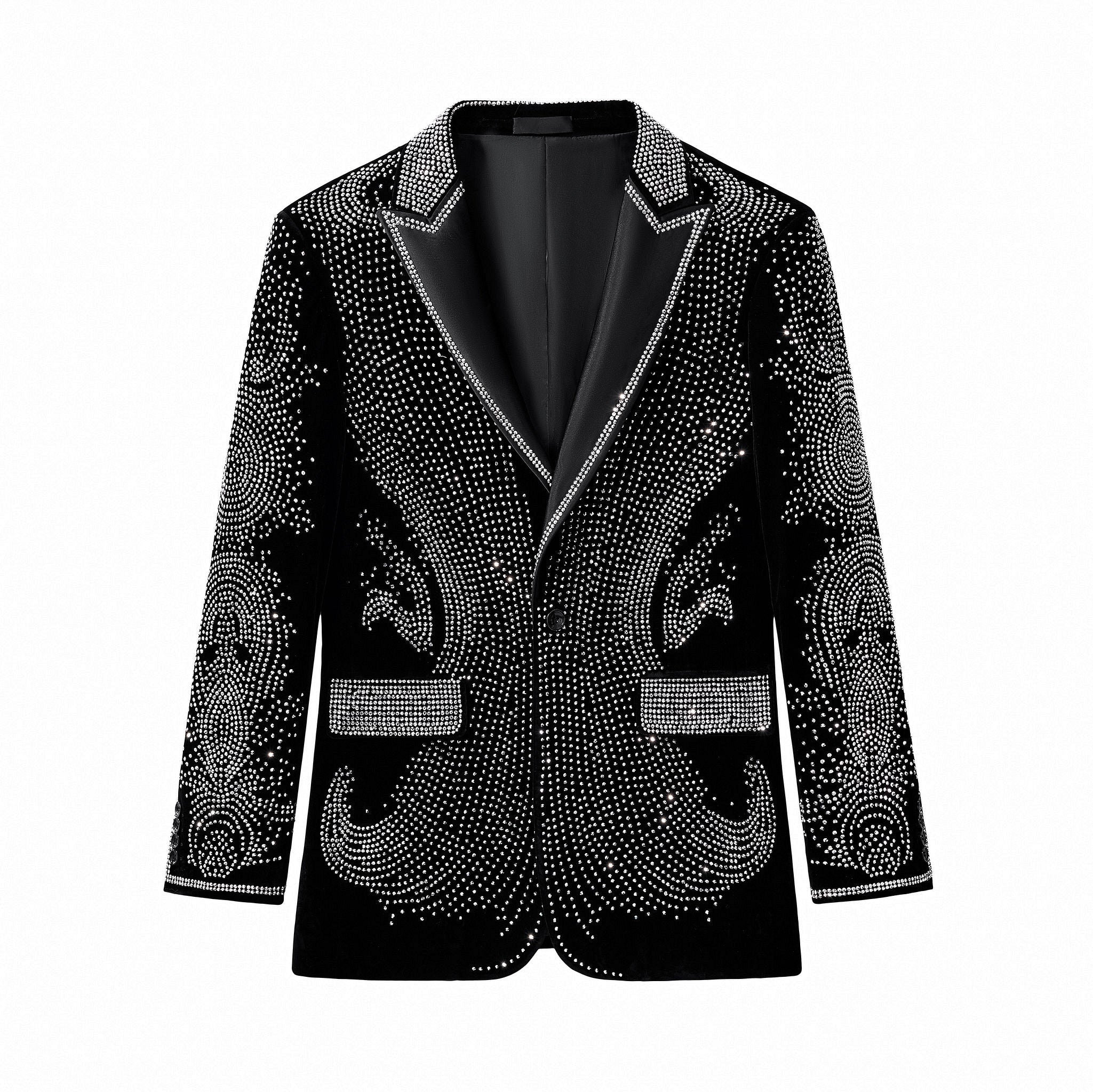 Regal Cascades Embellished Velvet Blazer BLACK/SILVER