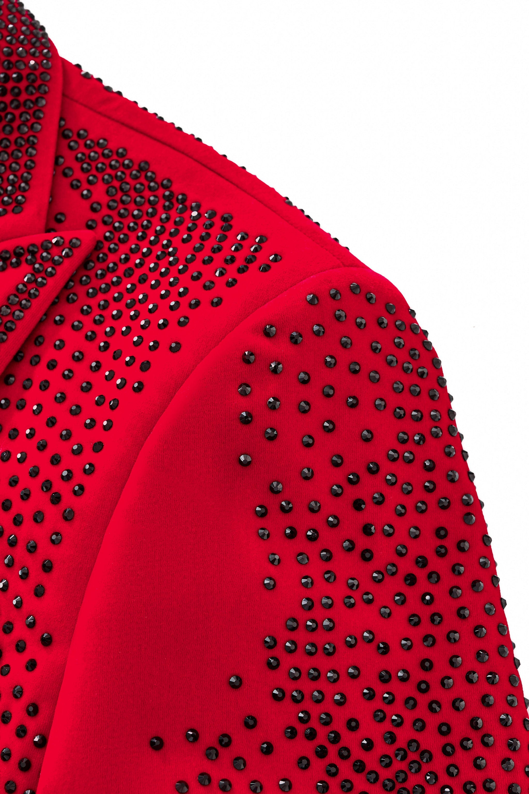 Regal Cascades Embellished Velvet Blazer RED/RED