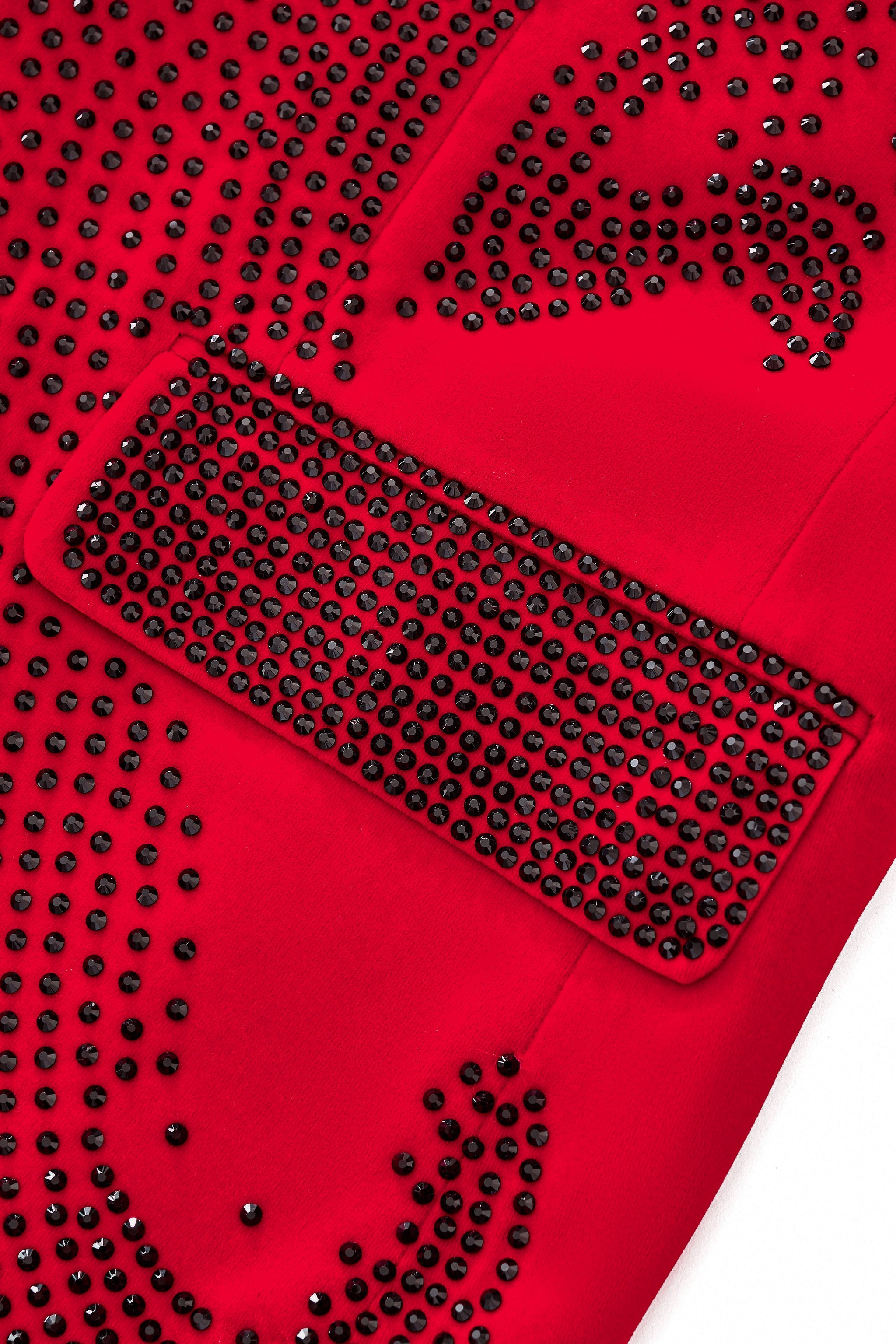 Regal Cascades Embellished Velvet Blazer RED/RED