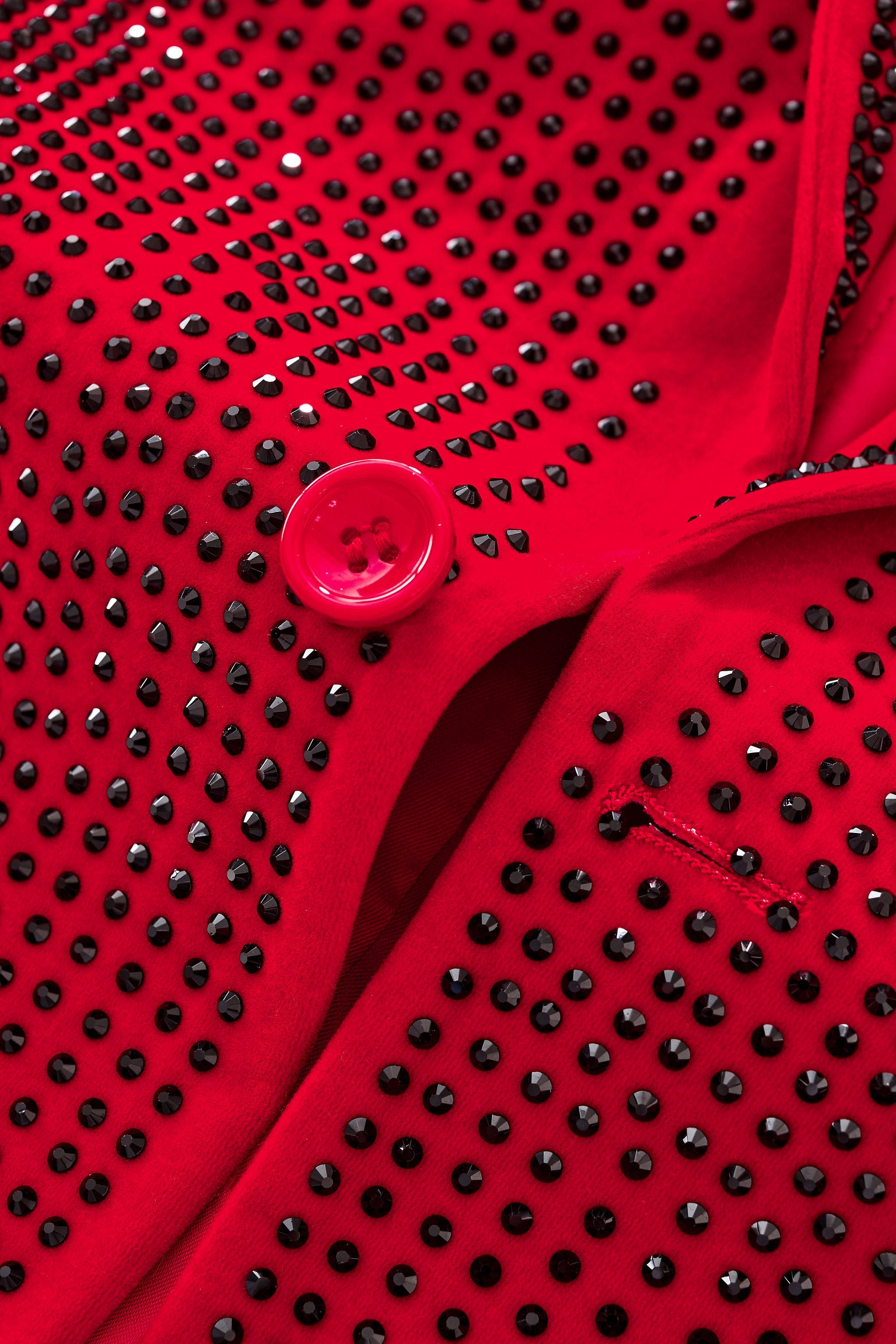 Regal Cascades Embellished Velvet Blazer RED/RED