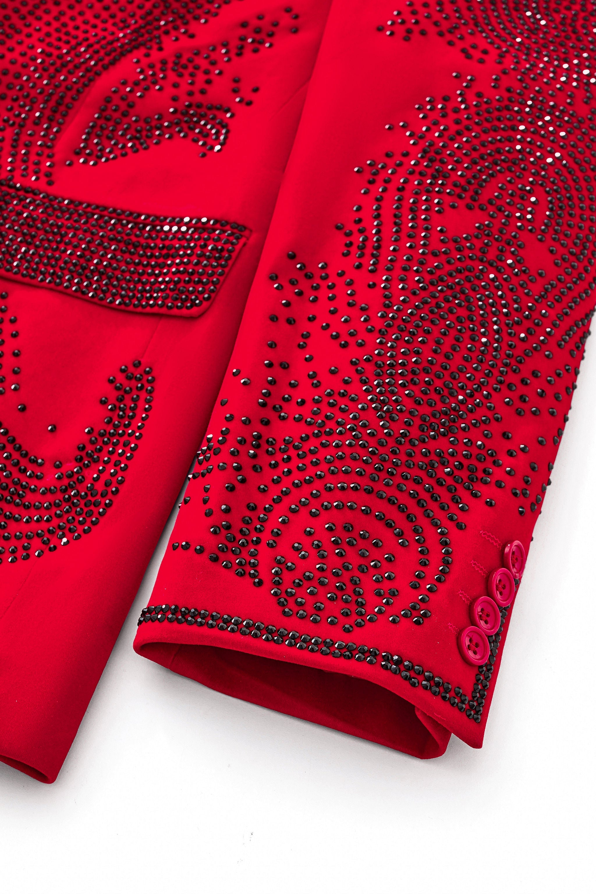 Regal Cascades Embellished Velvet Blazer RED/RED