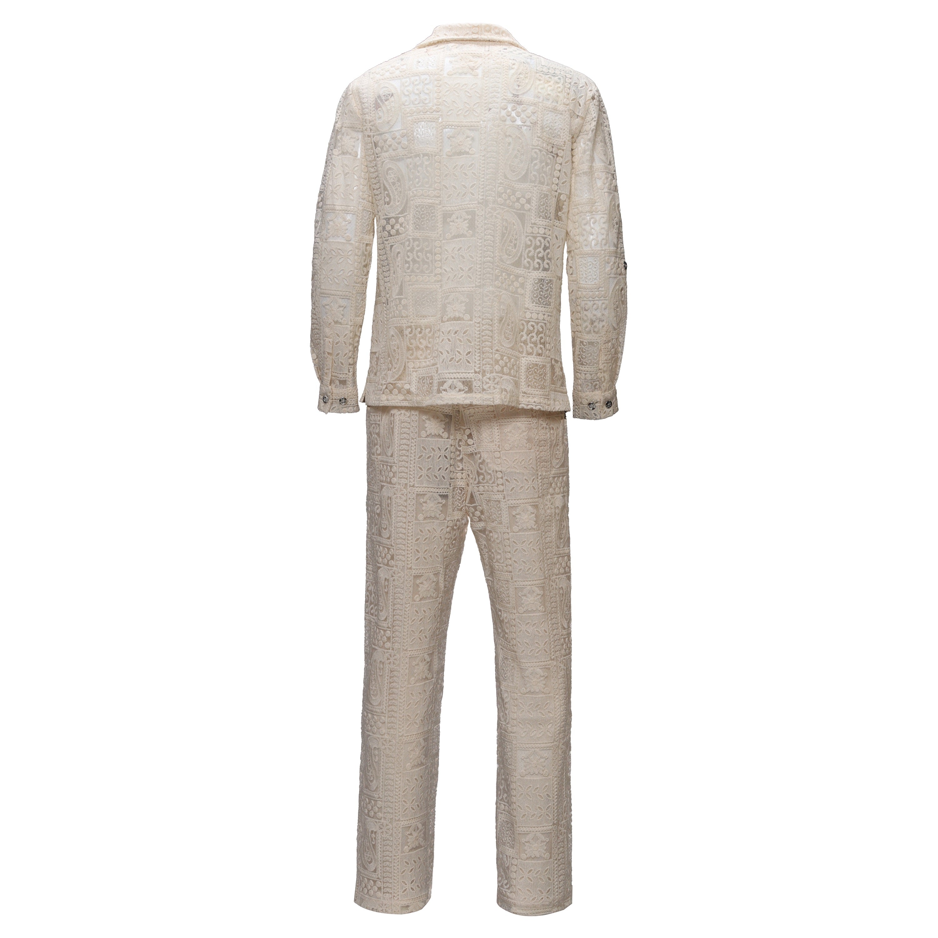 Men’s Textured Embroidered Two-Piece Set BEIGE
