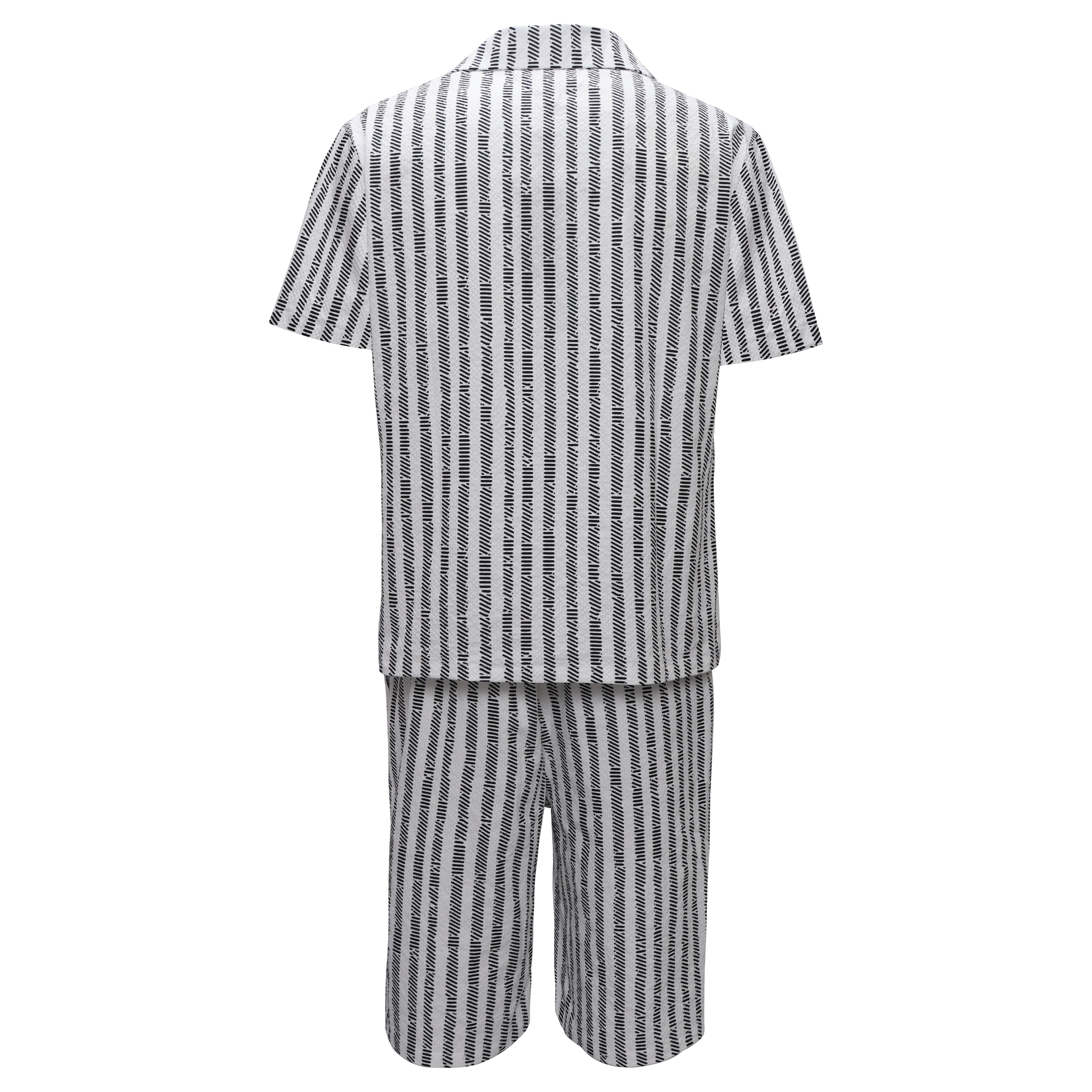 Men’s Striped Button-Up Shirt & Shorts Set WHITE/BLACK