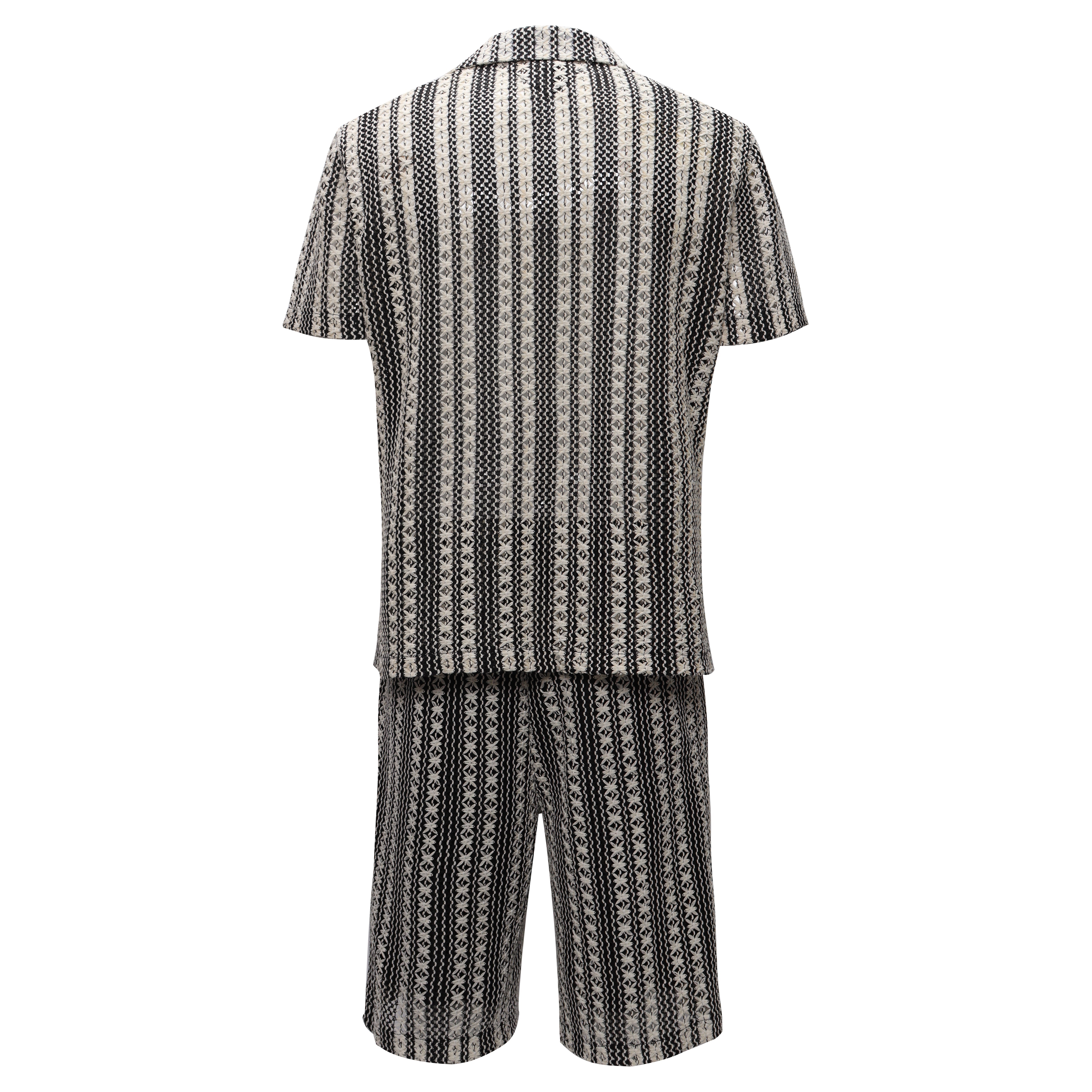 Men’s Vintage-Inspired Textured Striped Set BLACK/WHITE