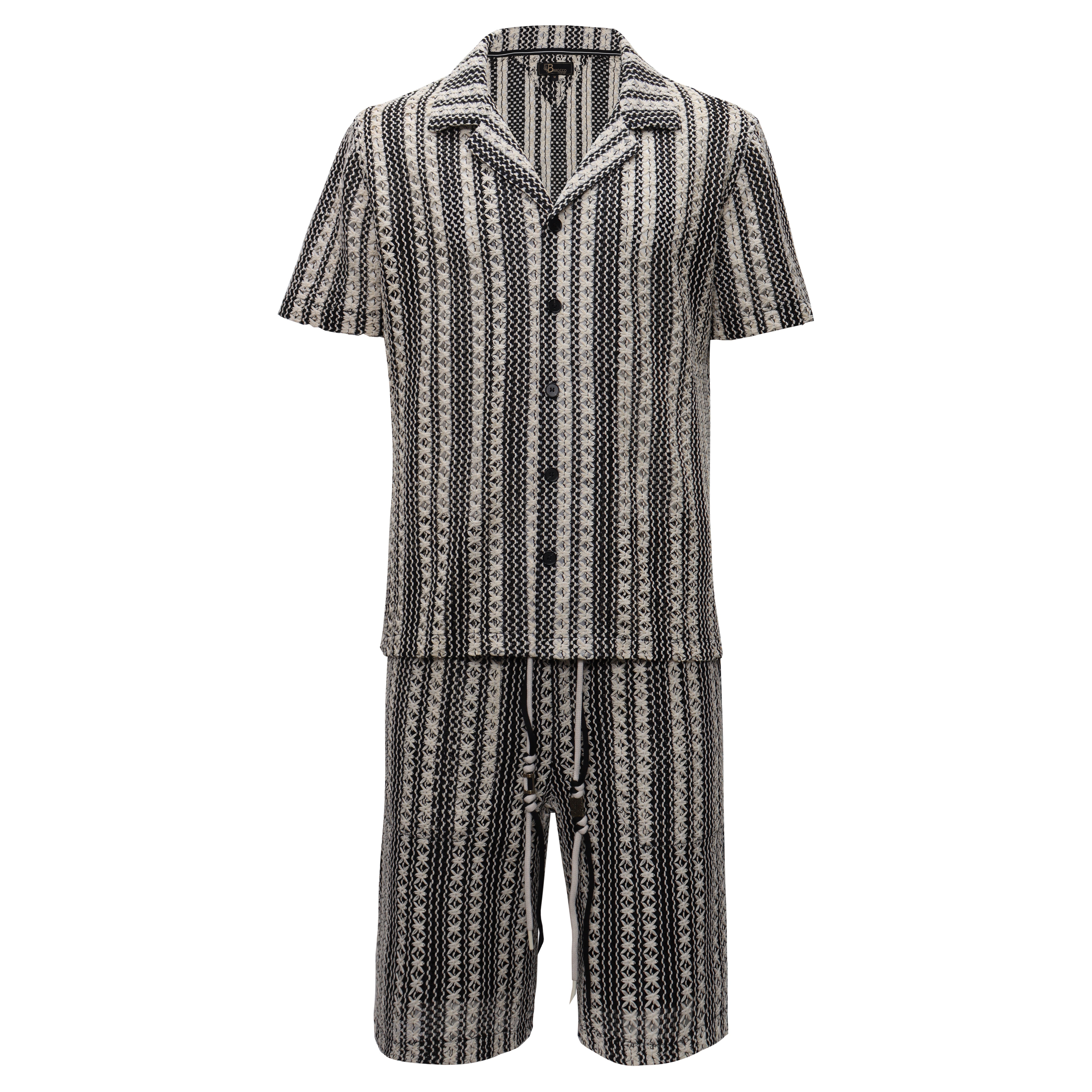 Men’s Vintage-Inspired Textured Striped Set BLACK/WHITE