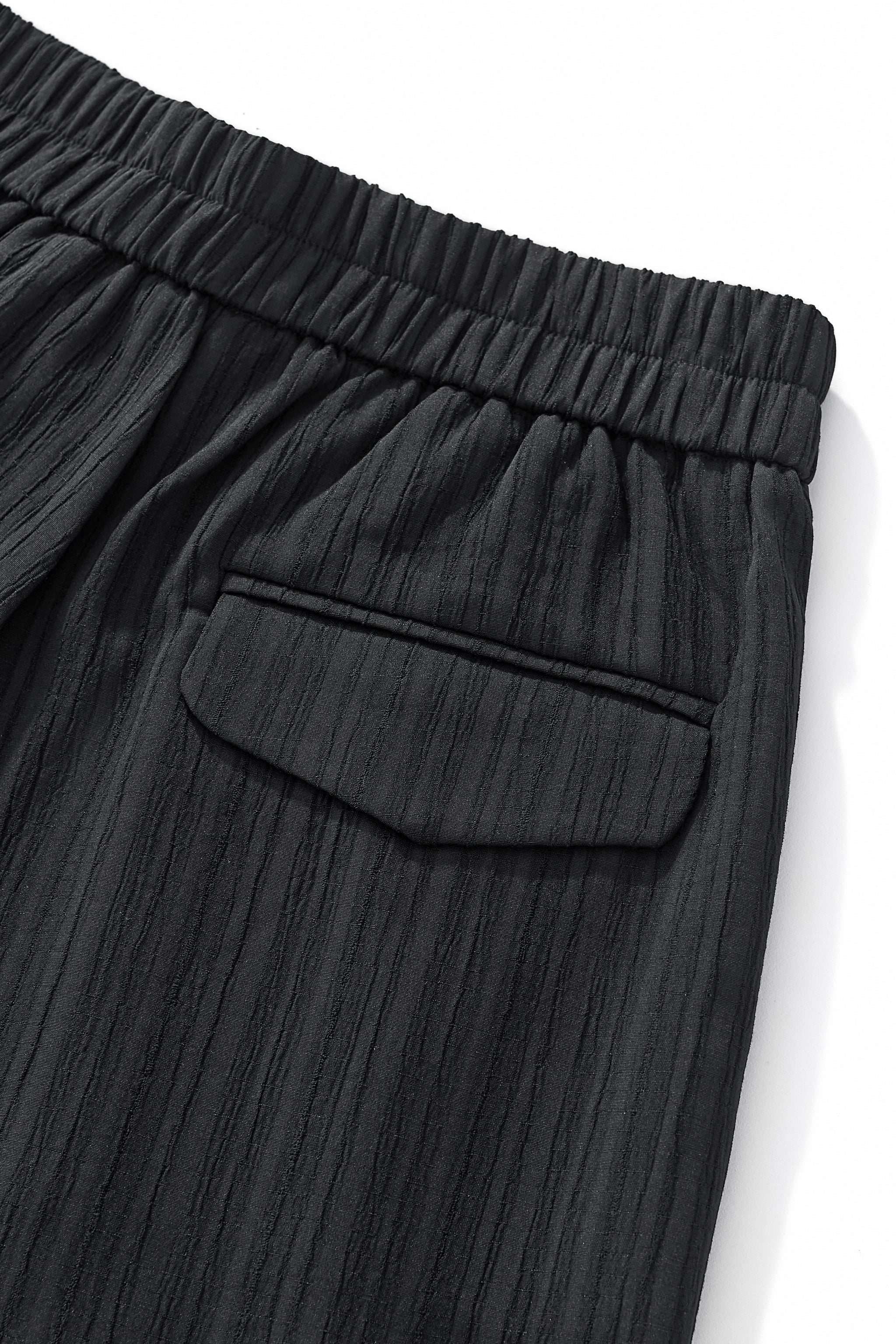 Crinkle Texture Shirt & Pant Set BLACK