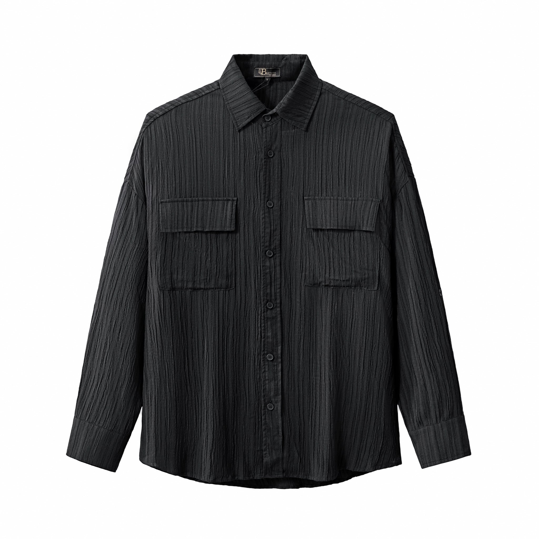 Crinkle Texture Shirt & Pant Set BLACK