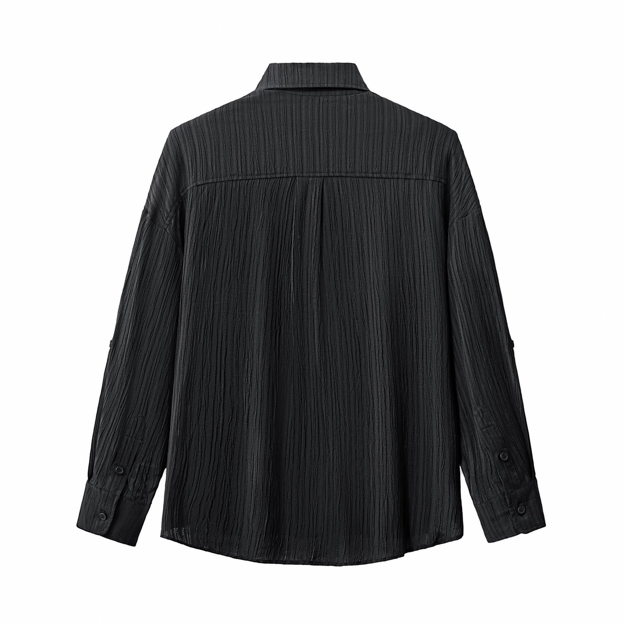 Crinkle Texture Shirt & Pant Set BLACK