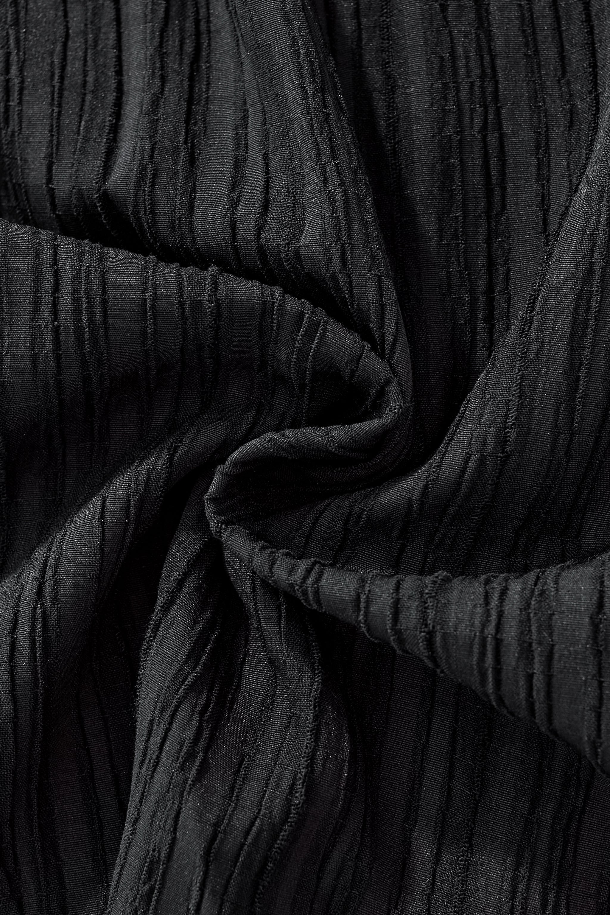 Crinkle Texture Shirt & Pant Set BLACK