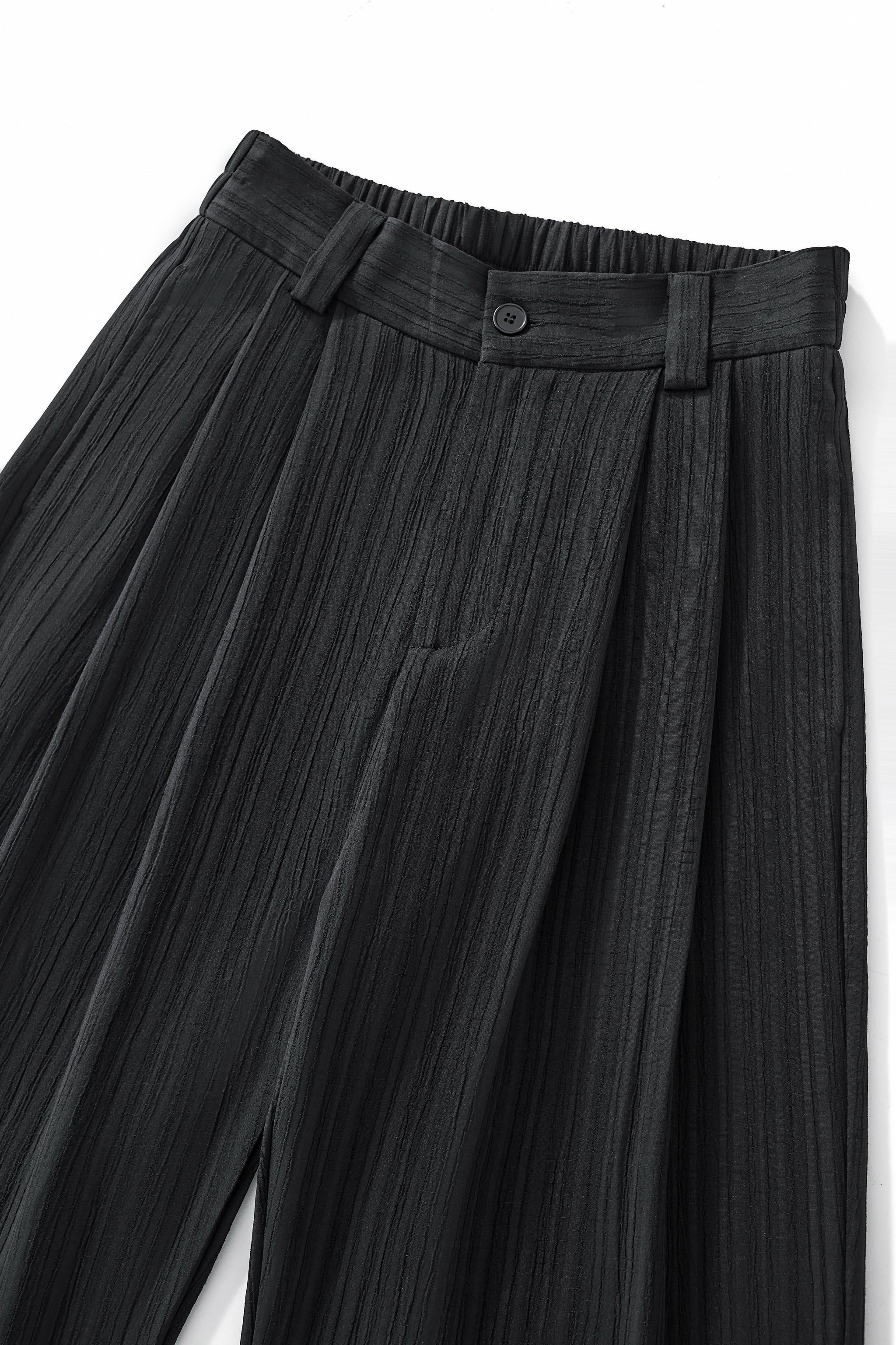 Crinkle Texture Shirt & Pant Set BLACK