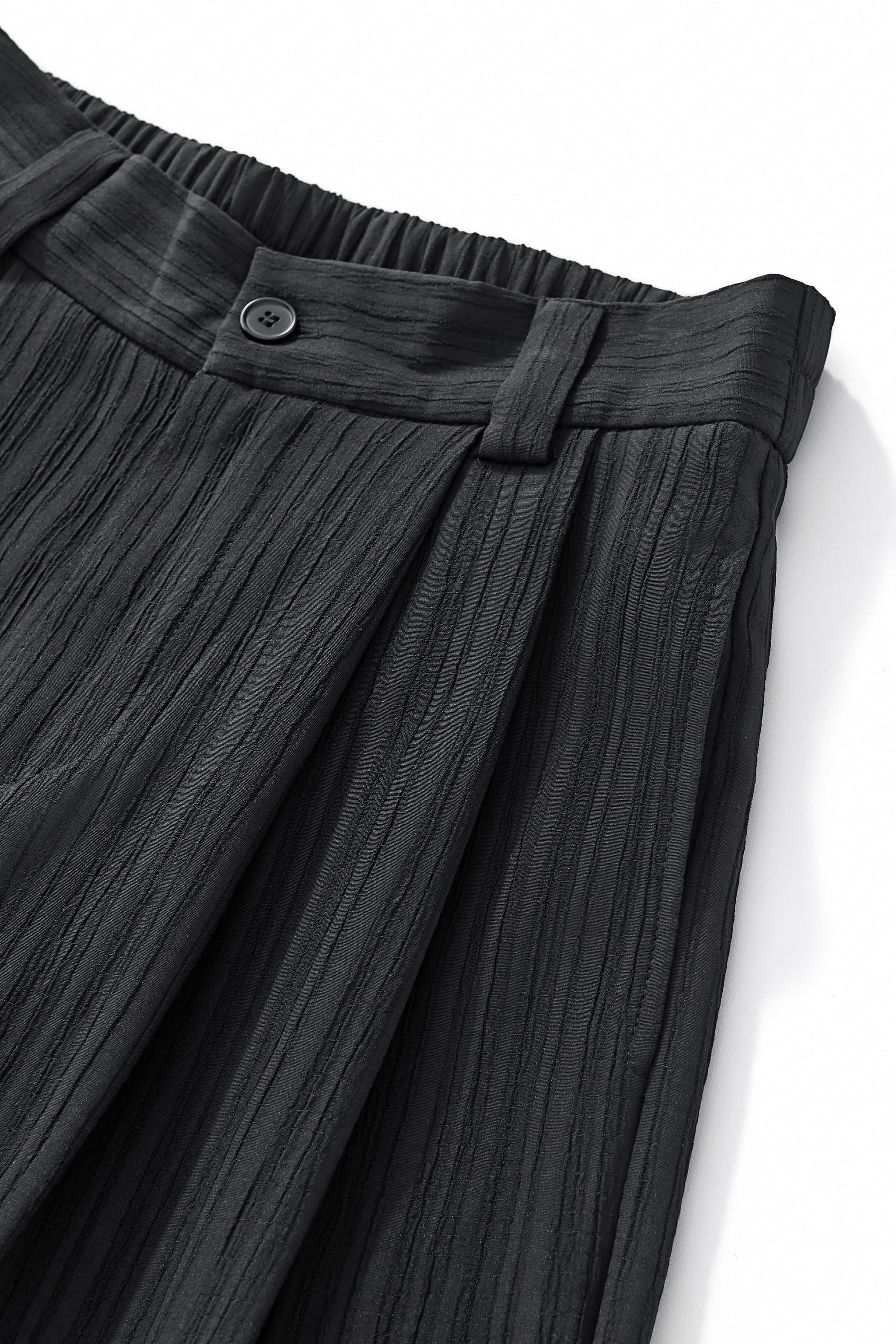 Crinkle Texture Shirt & Pant Set BLACK