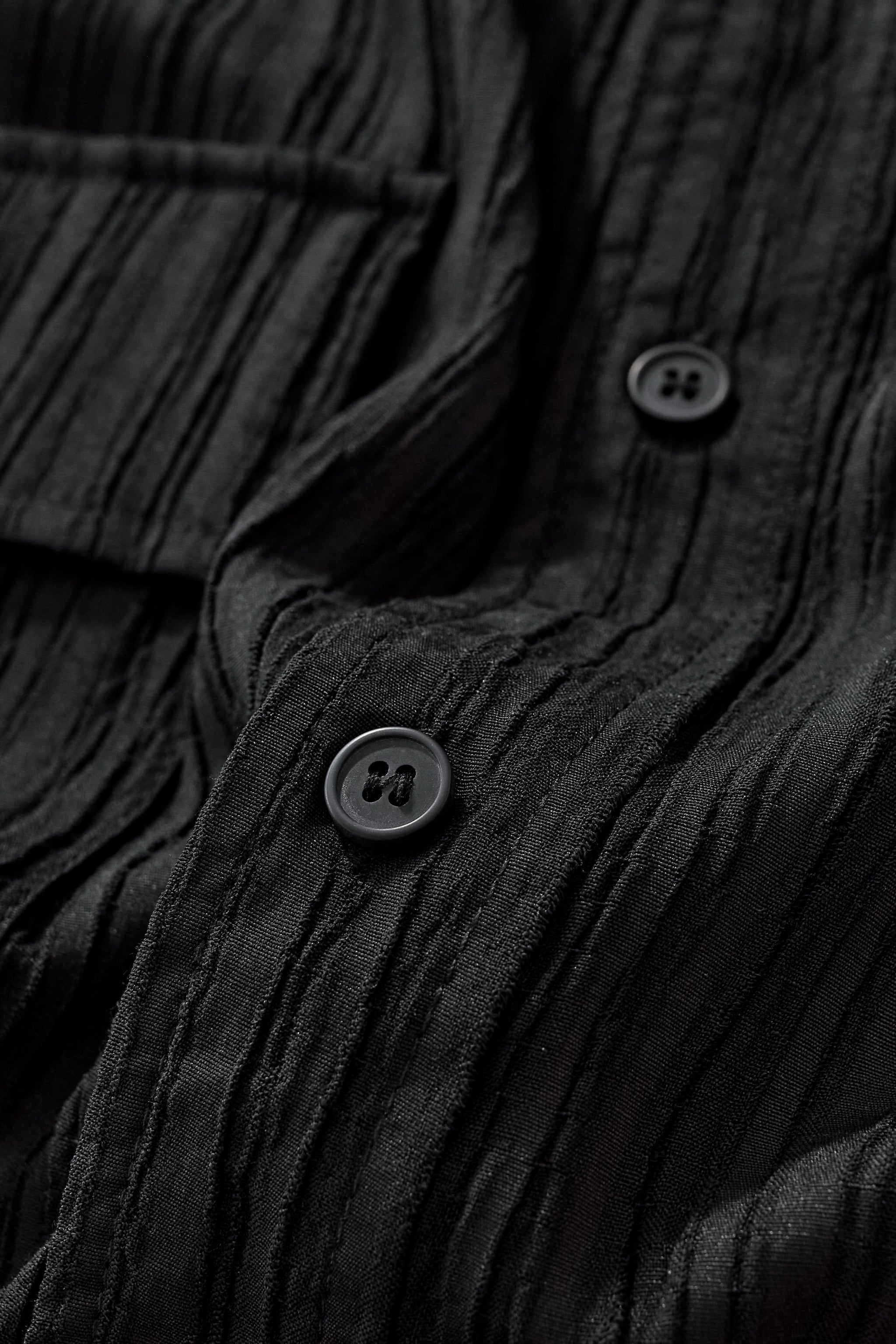 Crinkle Texture Shirt & Pant Set BLACK