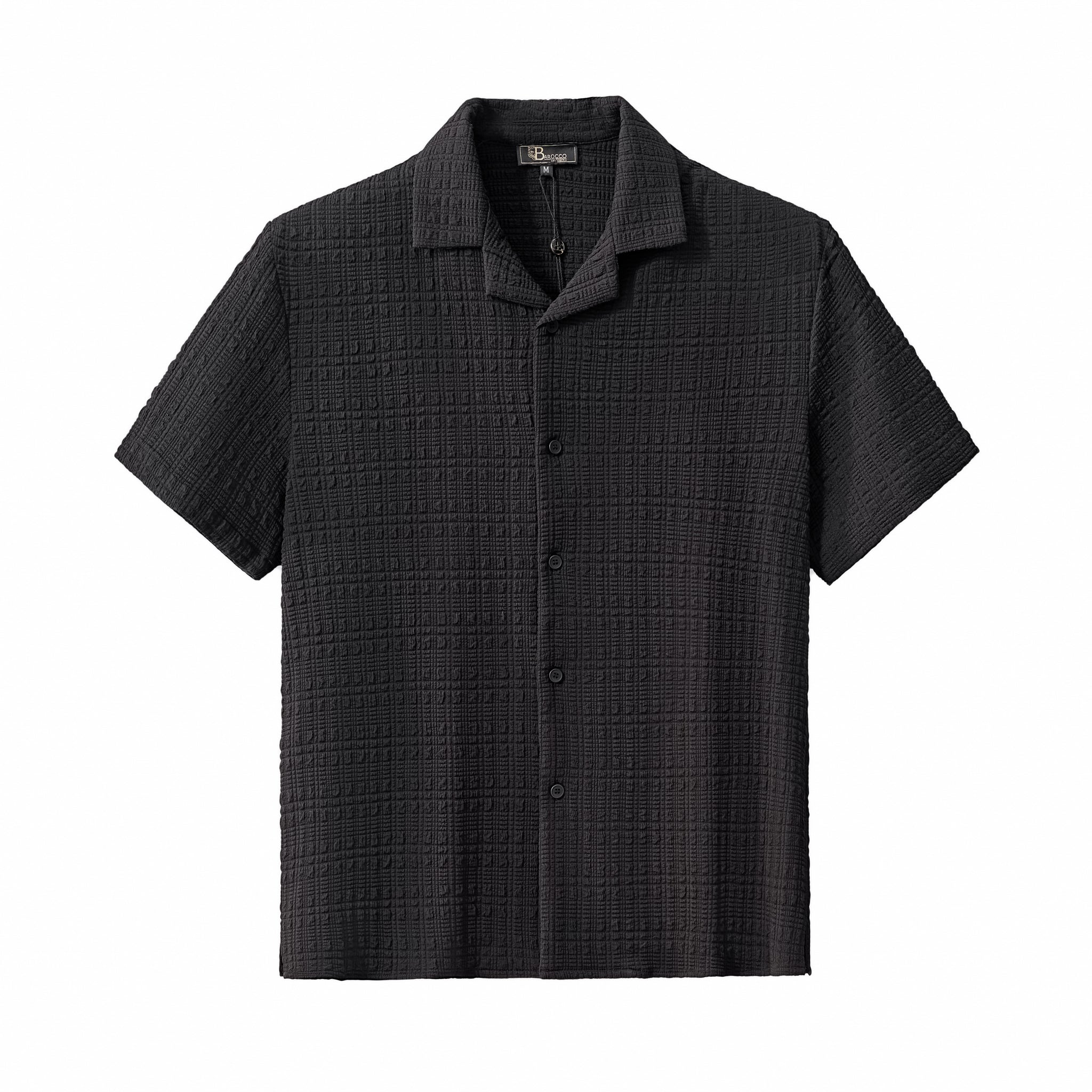 Loft Set – Textured Short Sleeve Shirt & Pant BLACK