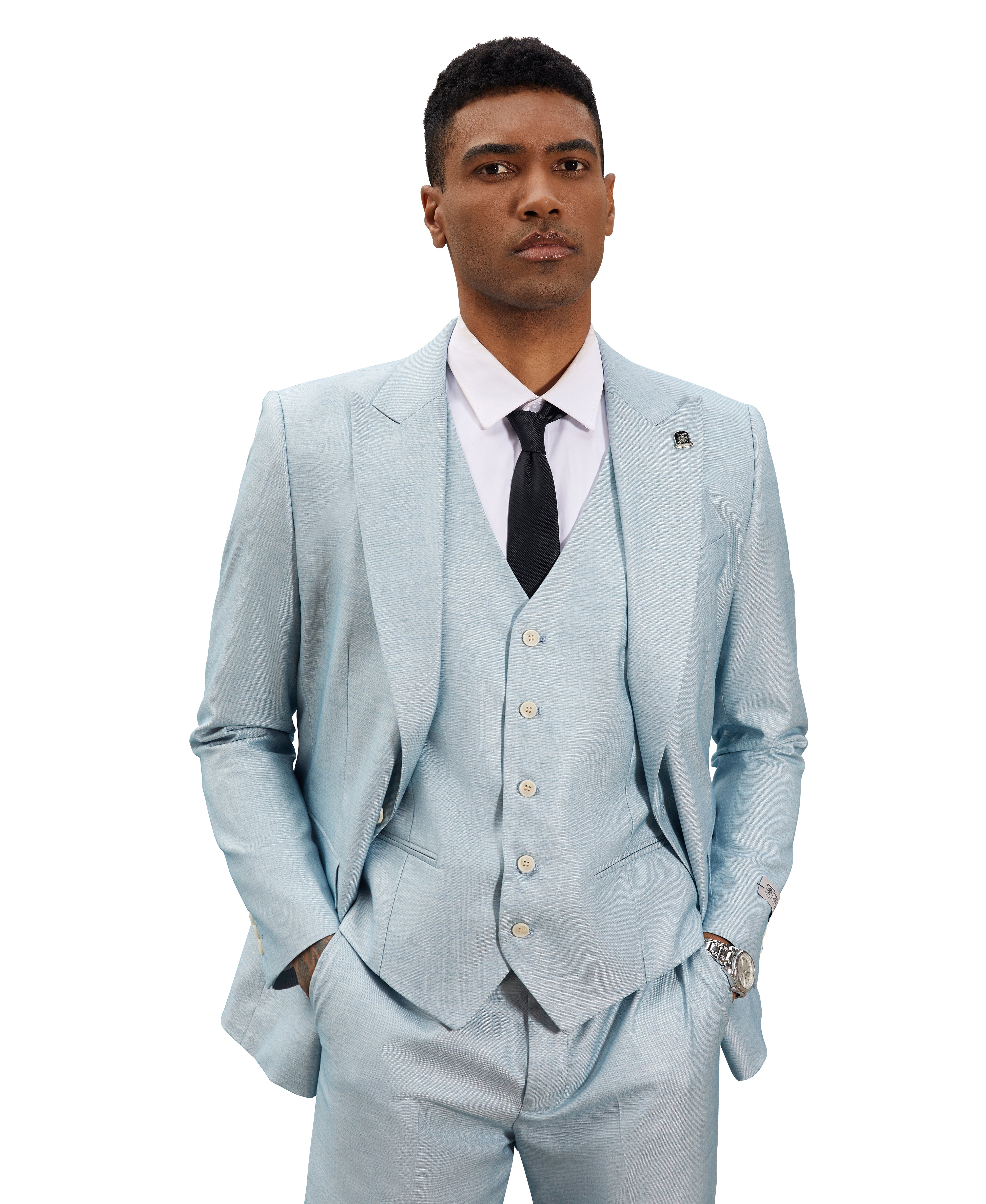 Stacy Adams Hybrid Fit 3-Piece Suit, Solid Light Turquoise