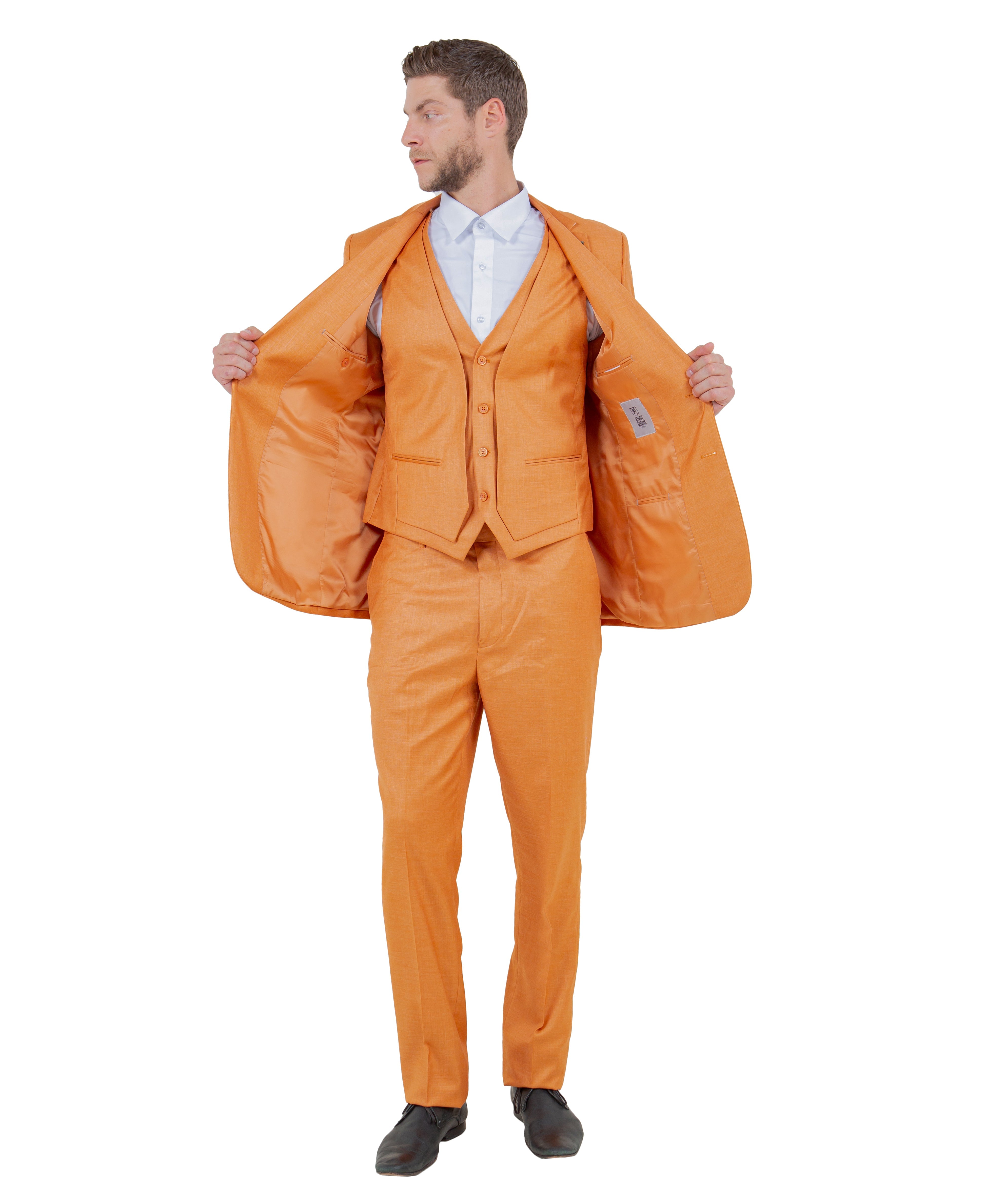 Stacy Adams Hybrid-Fit Vested 3-Piece Suit, Textured Orange