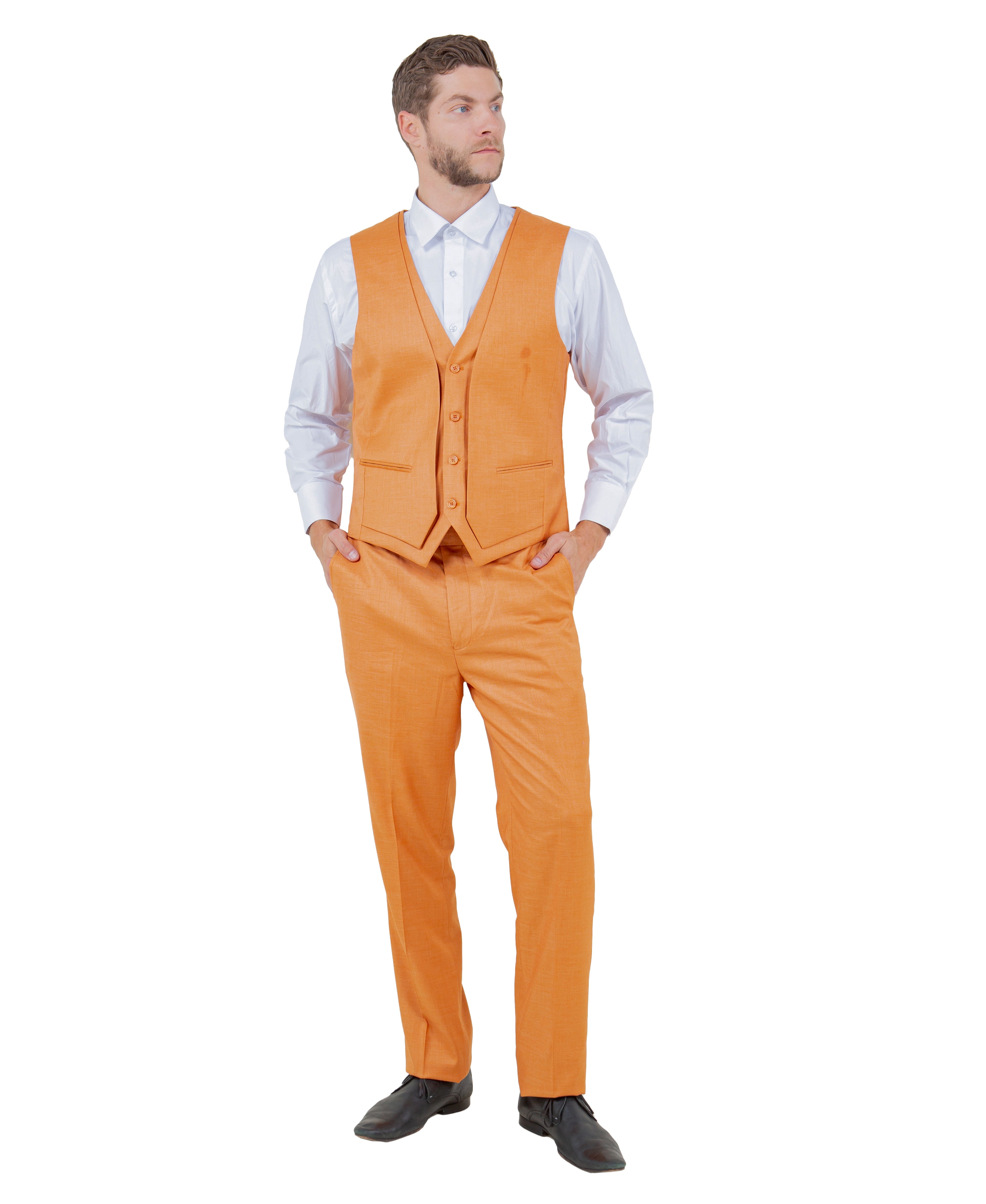Stacy Adams Hybrid-Fit Vested 3-Piece Suit, Textured Orange