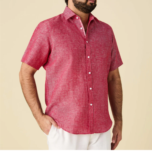 Inserch SS717 Short Sleeve Linen Shirt Red