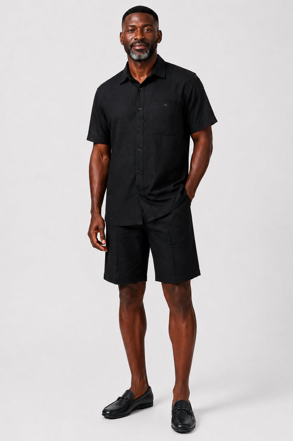 Giorgio Inserti ST7287 By Inserch Seersucker Short Set Black