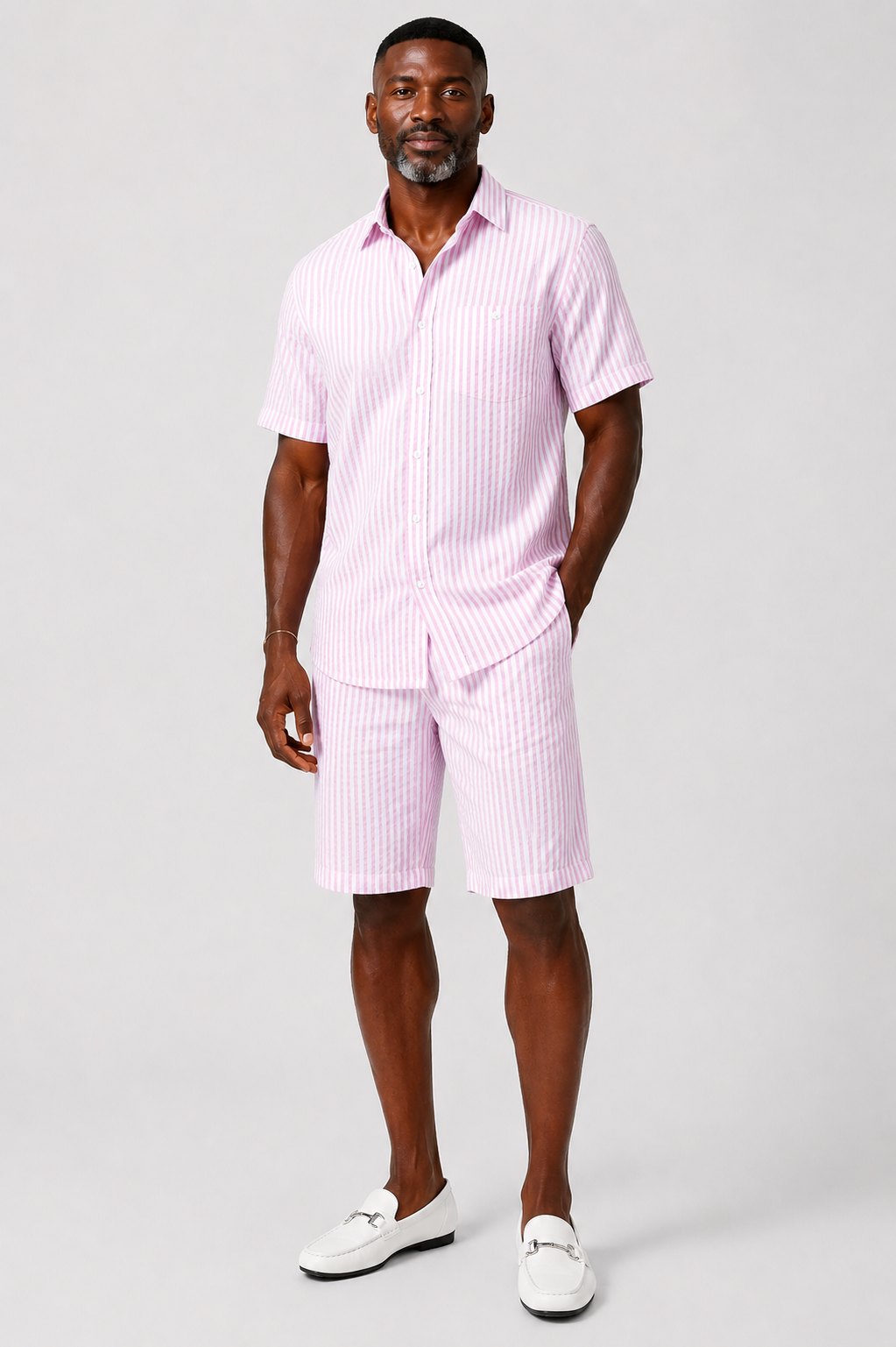 Giorgio Inserti ST7287 By Inserch Seersucker Short Set Pink