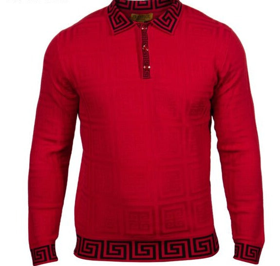 Prestige SW-457 3 Button Polo Greek Sweater Red