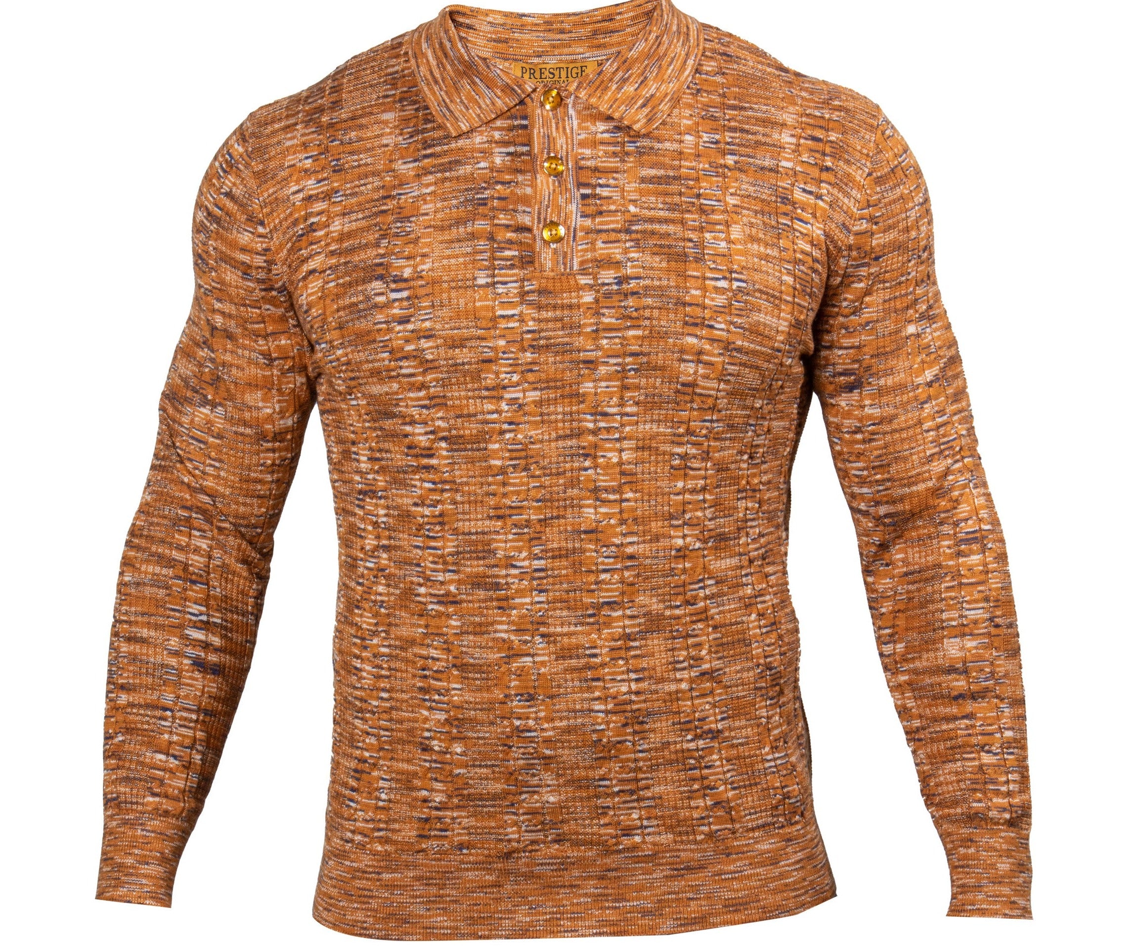 Prestige SW-515 L/S 3 Button Polo Cable Sweater Gold