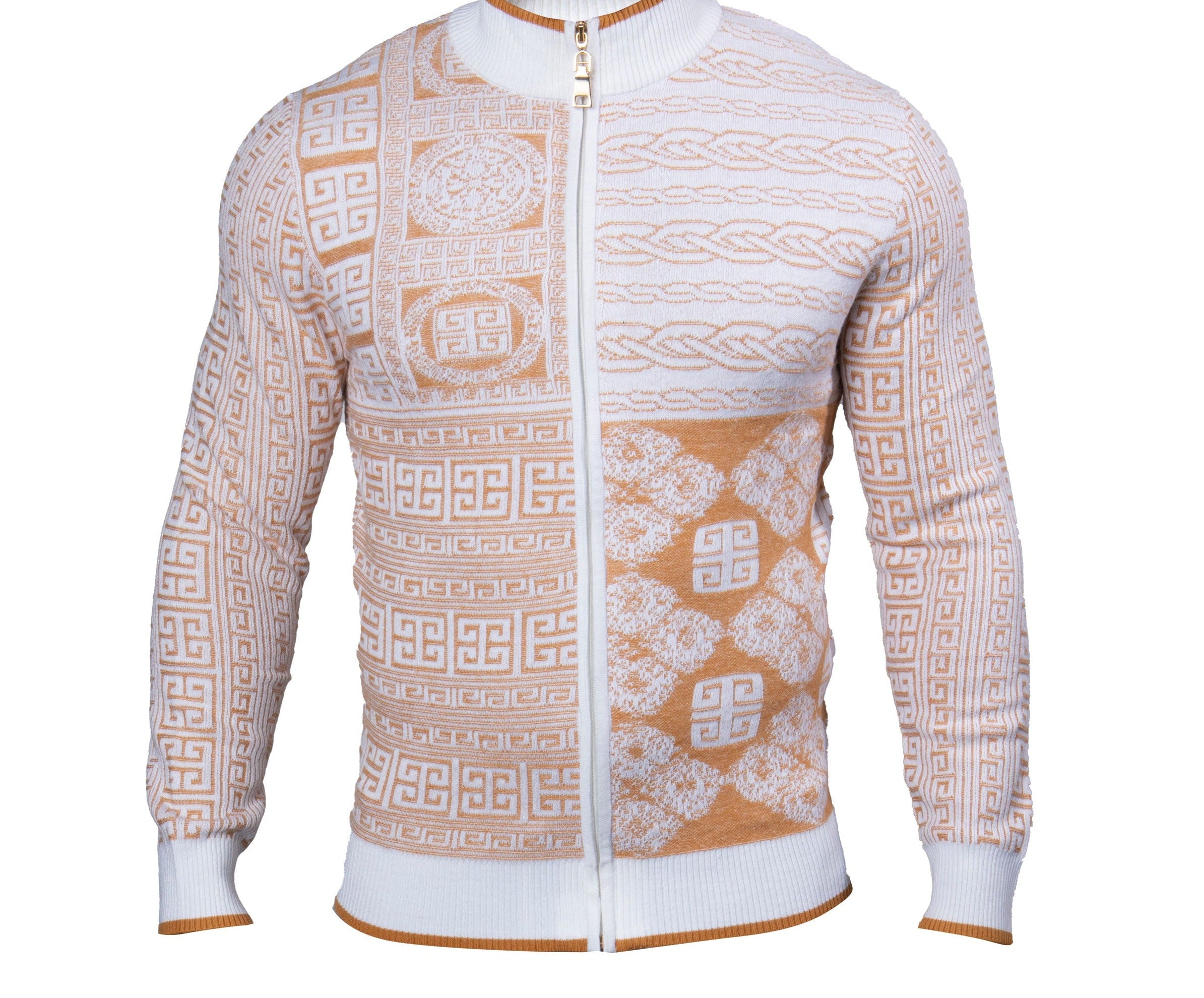 Prestige SW-525 L/S Full Zip Mock Neck 2 button Sweater Gold
