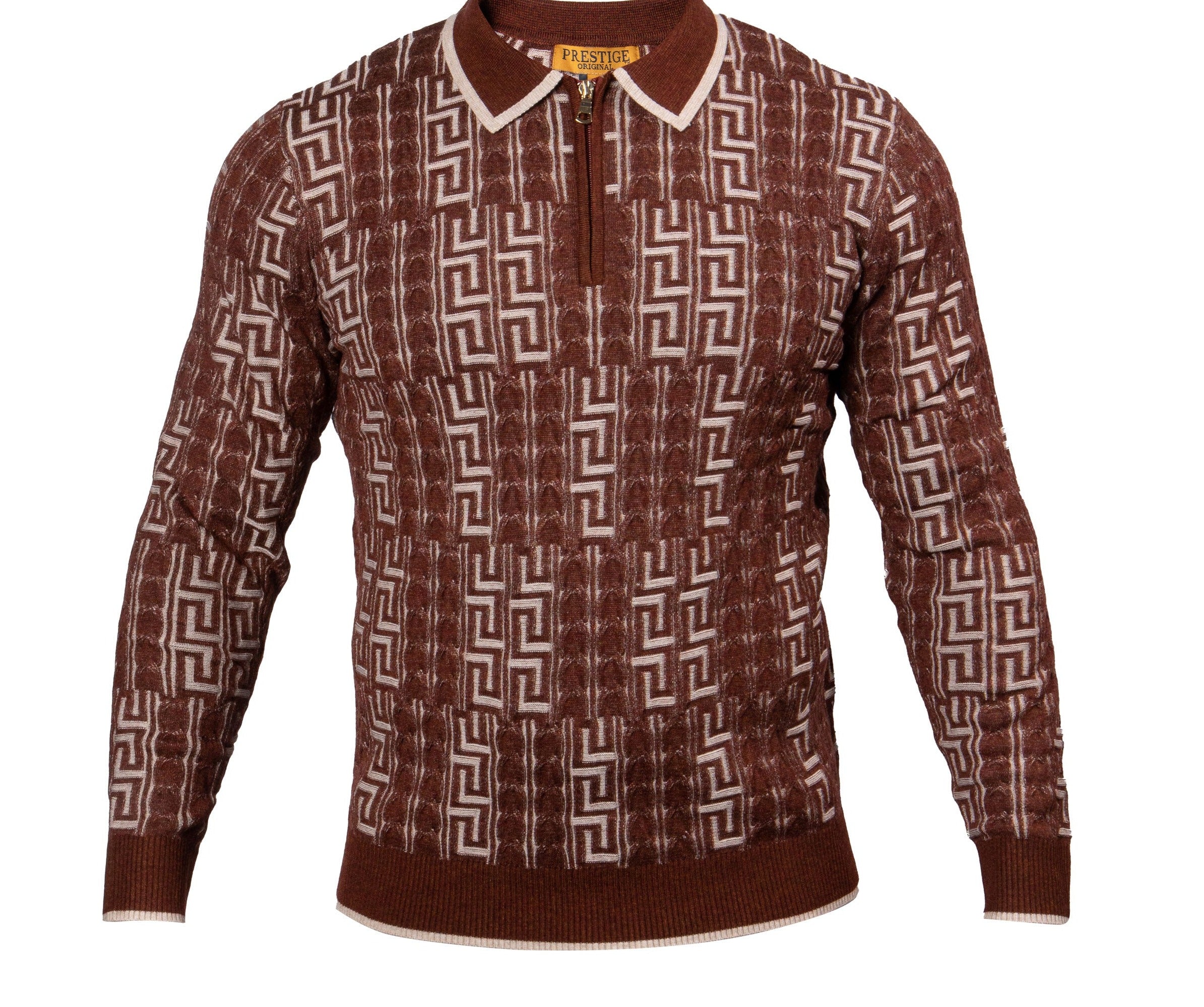 Prestige SW-571 L/S 3 Button Polo Cable Sweater Brown