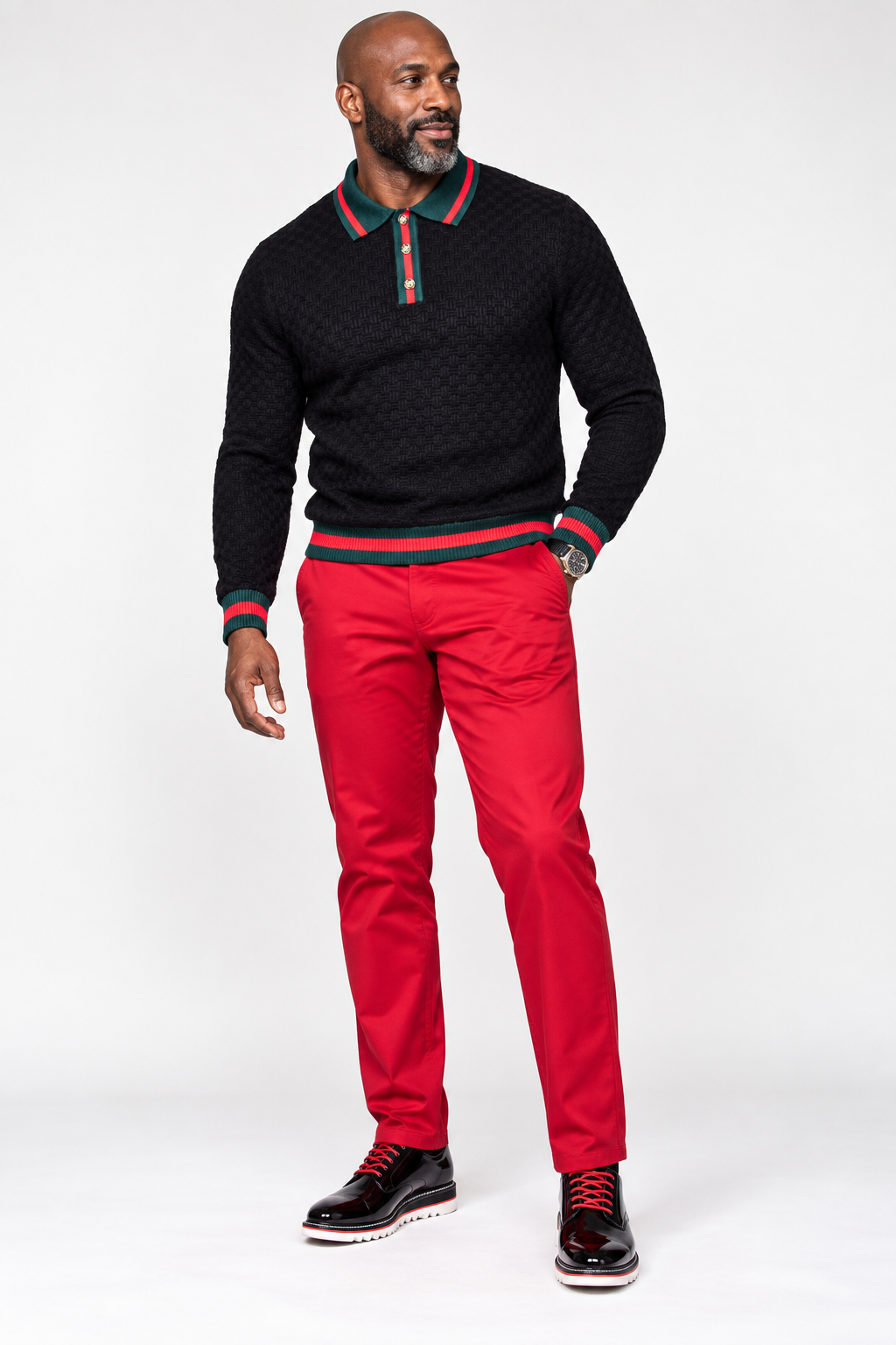 Prestige SW-6520 3 Buttons Polo Sweater Black