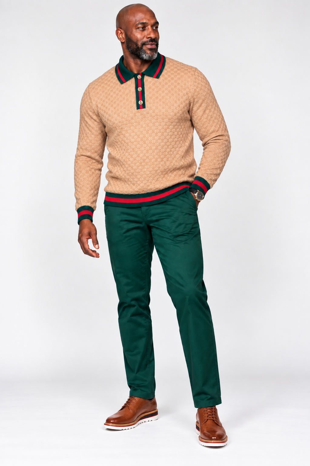 Prestige SW-6520 3 Buttons Polo Sweater Tan