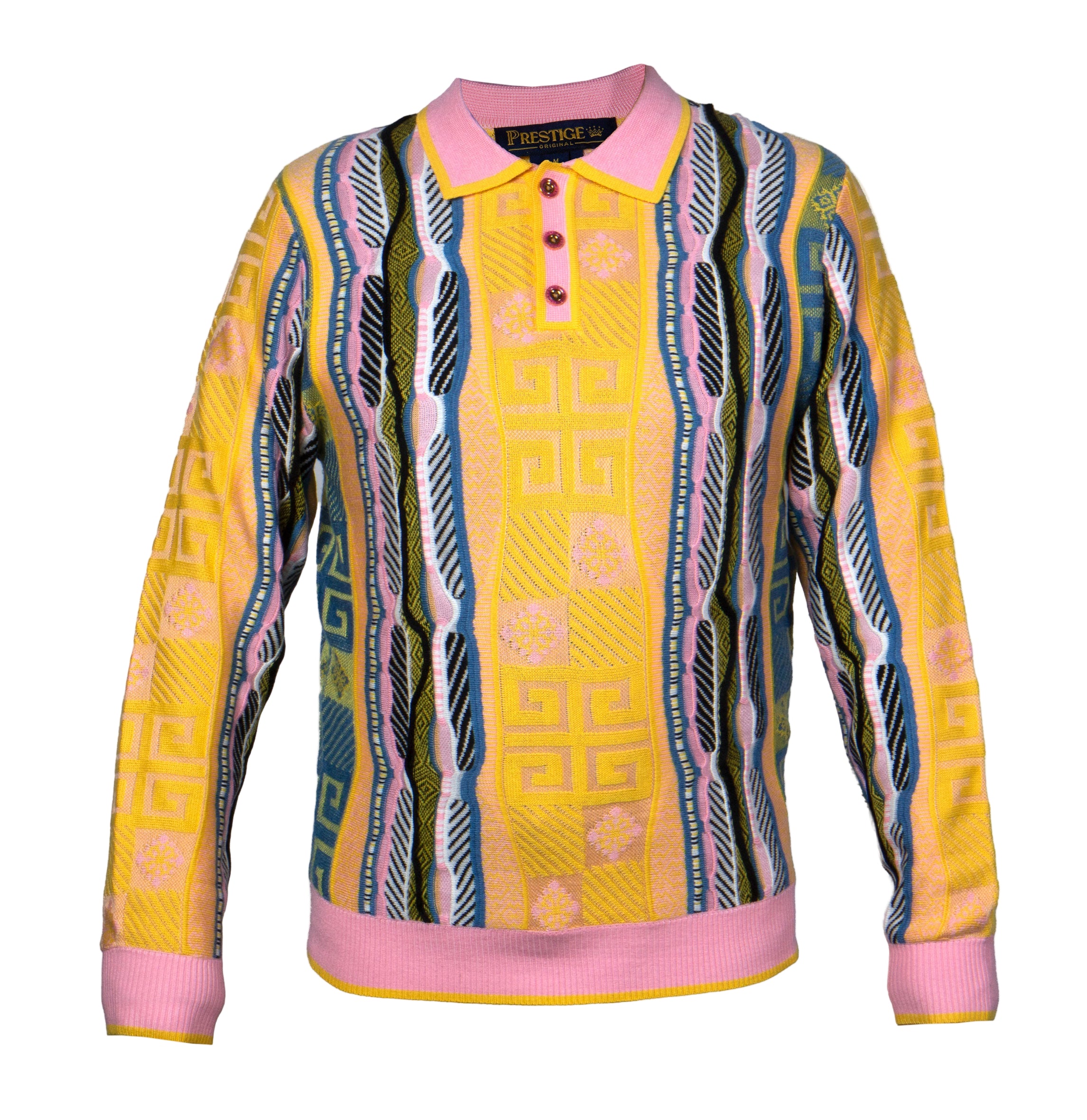 Prestige SW- 689 3- Button Jacquard Sweater Pink