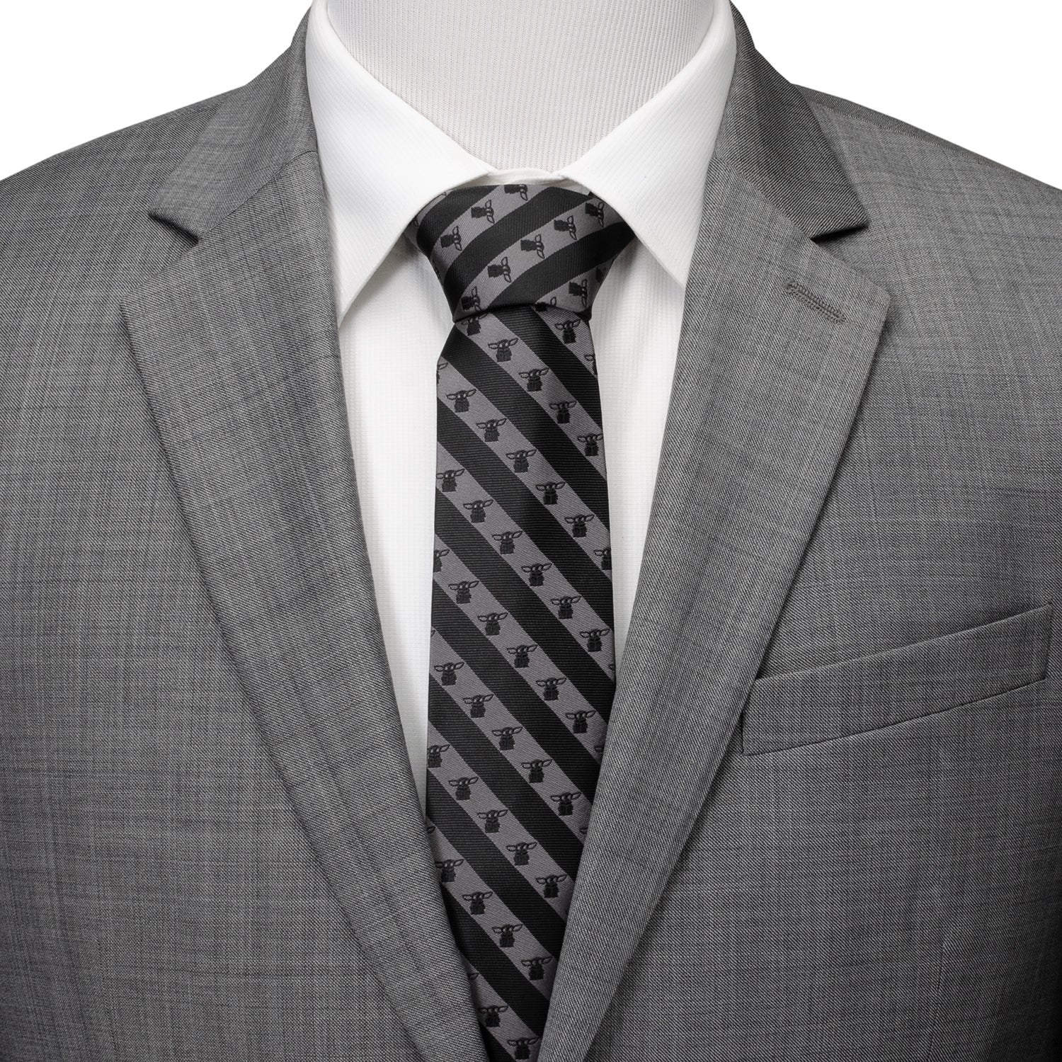 Star Wars Grogu Black and Gray Striped Tie