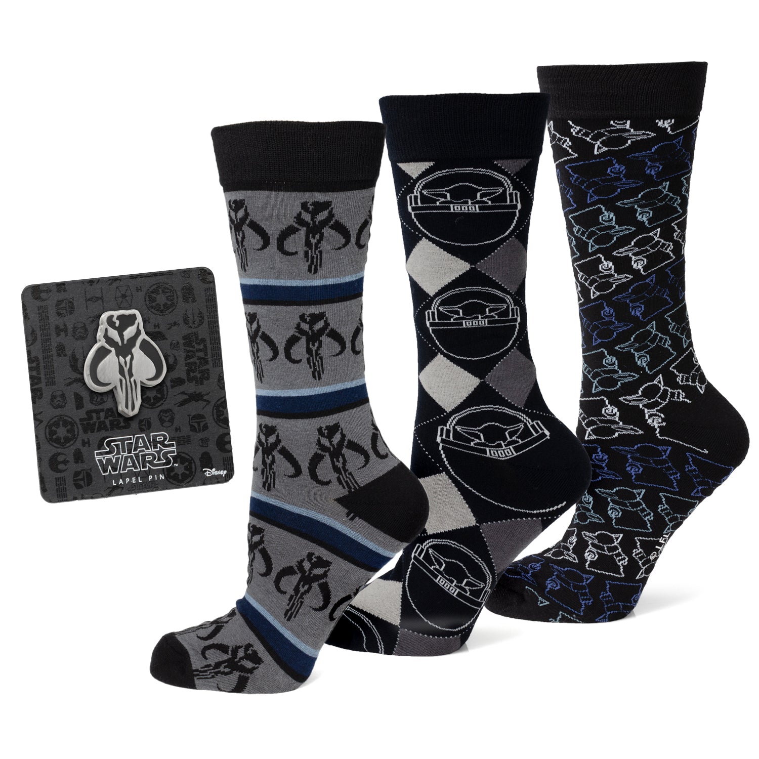 Star Wars Mandalorian 3-Pack Dress Sock and Mythosaur Lapel Pin Gift Set
