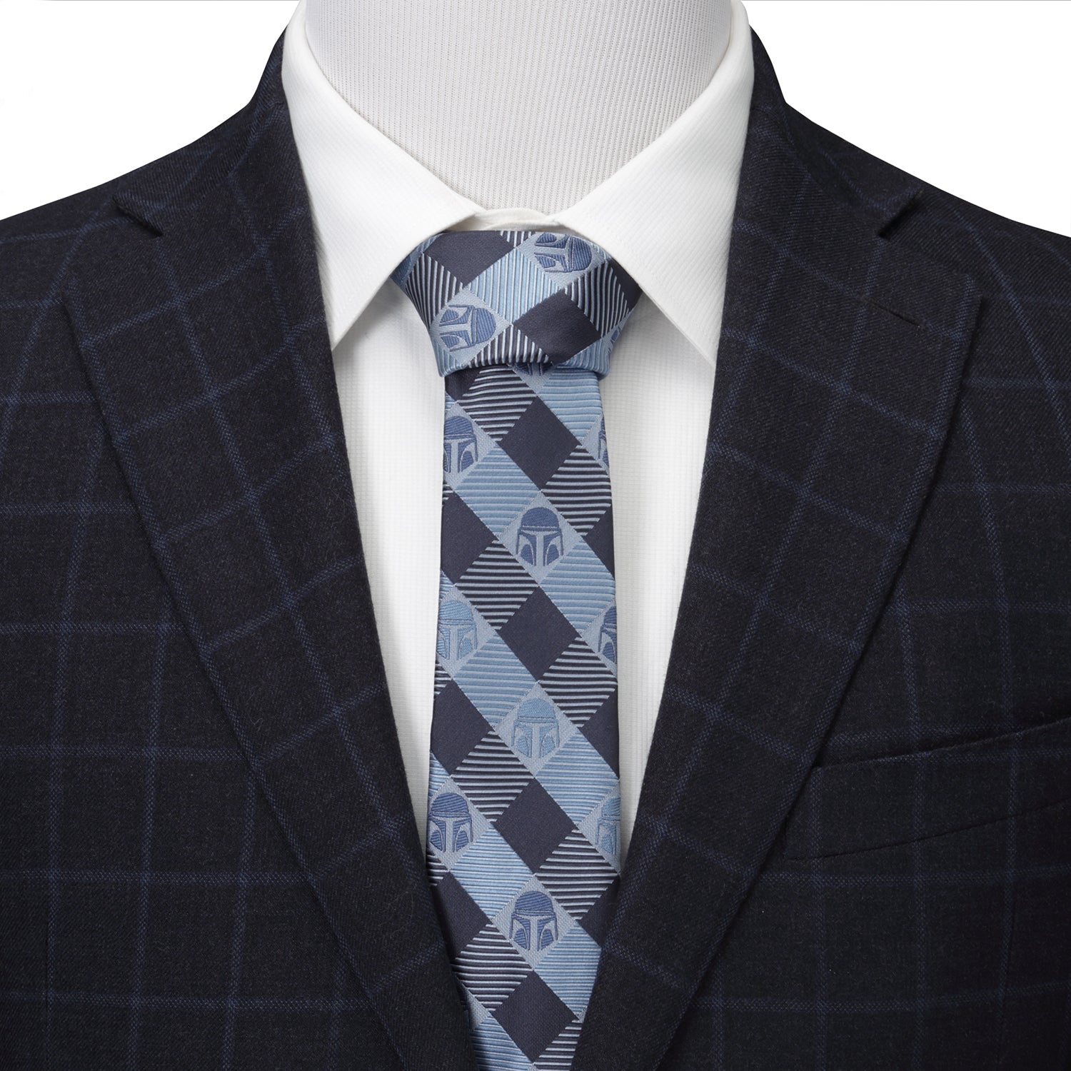 Star Wars Mandalorian Blue and Black Plaid Tie