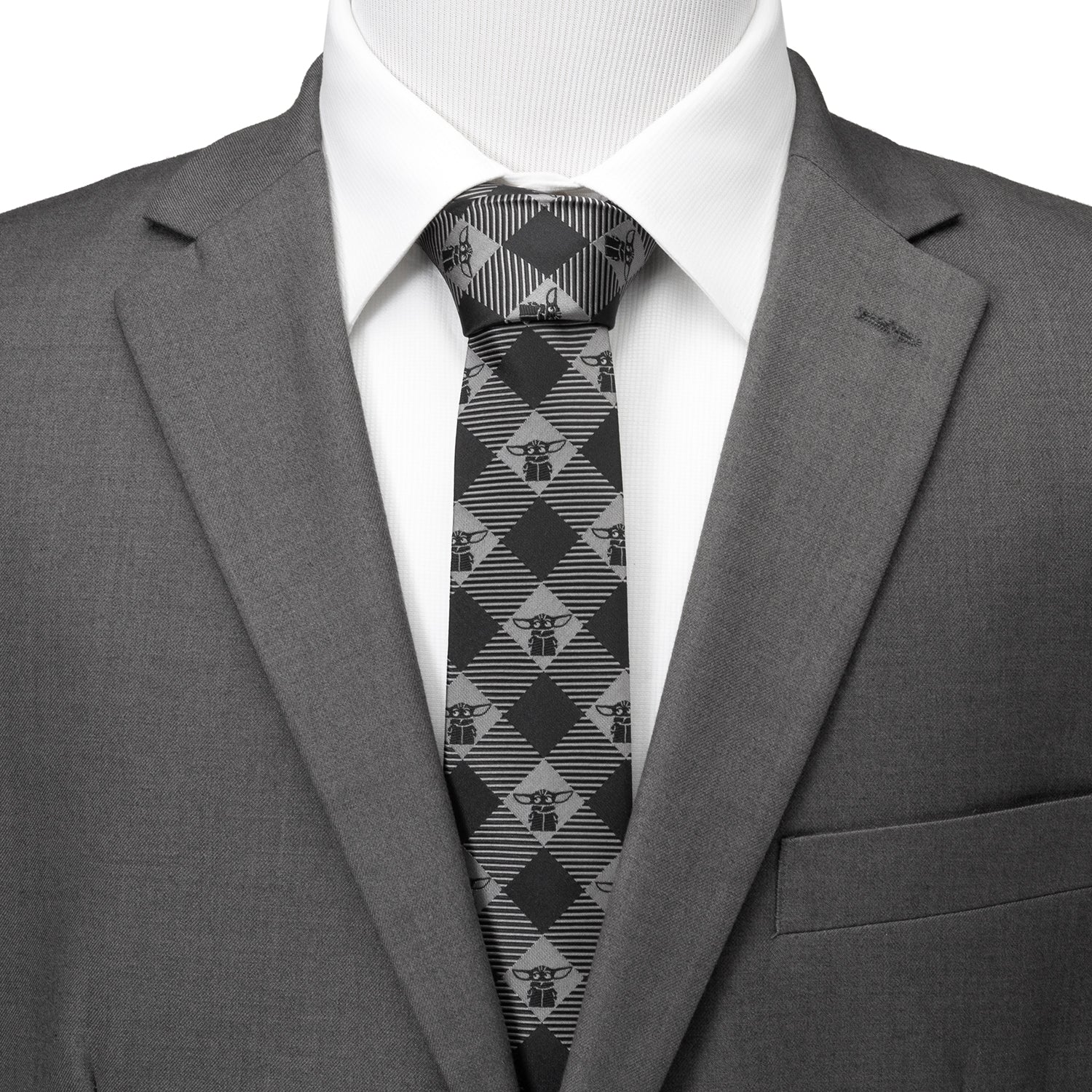 Star Wars Grogu Black Plaid Tie