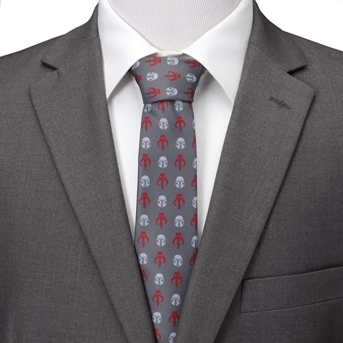 Star Wars Mandalorian and Mythosaur Red and Gray Tie