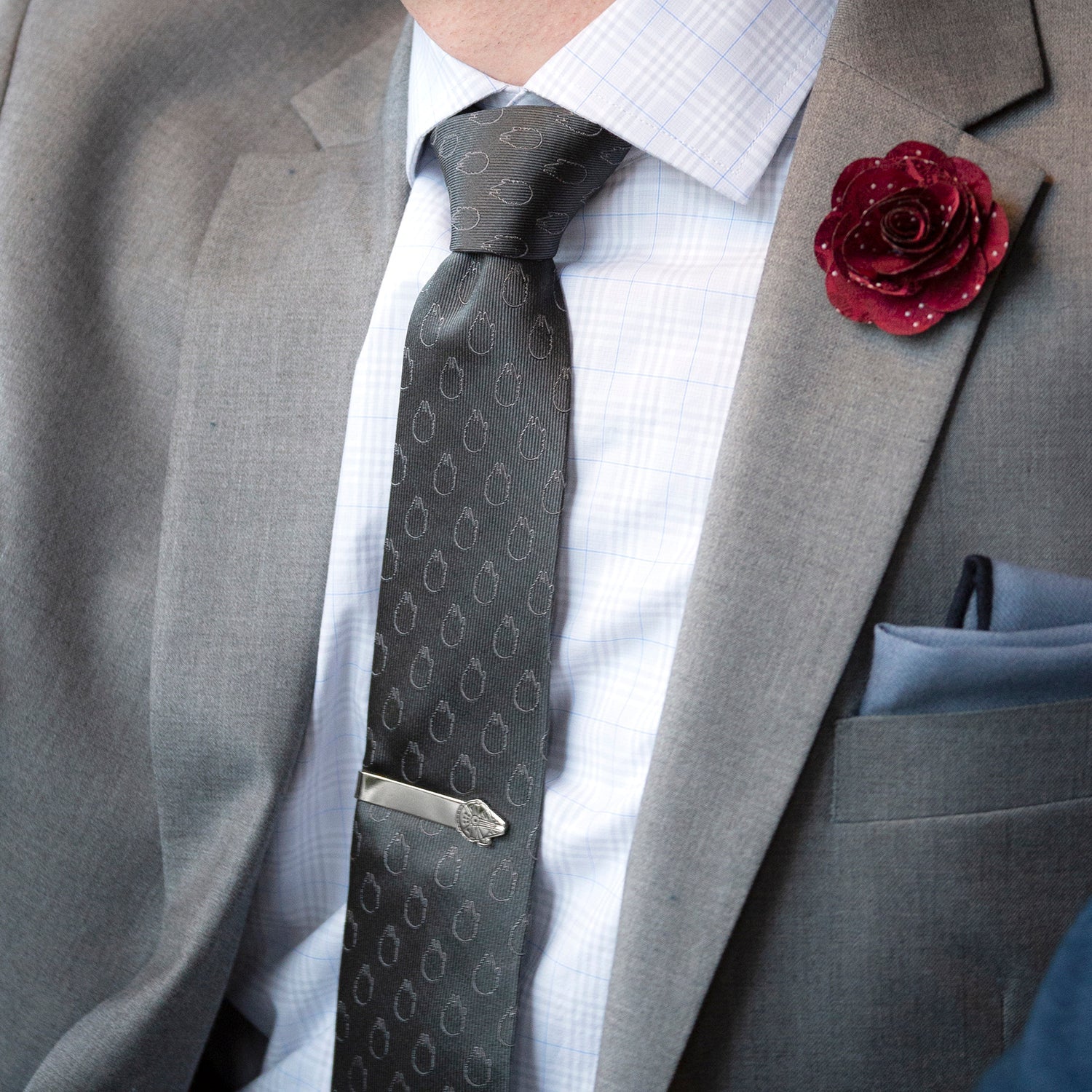 Star Wars Rebel Alliance and Millennium Falcon Gray Tie with Red Crest