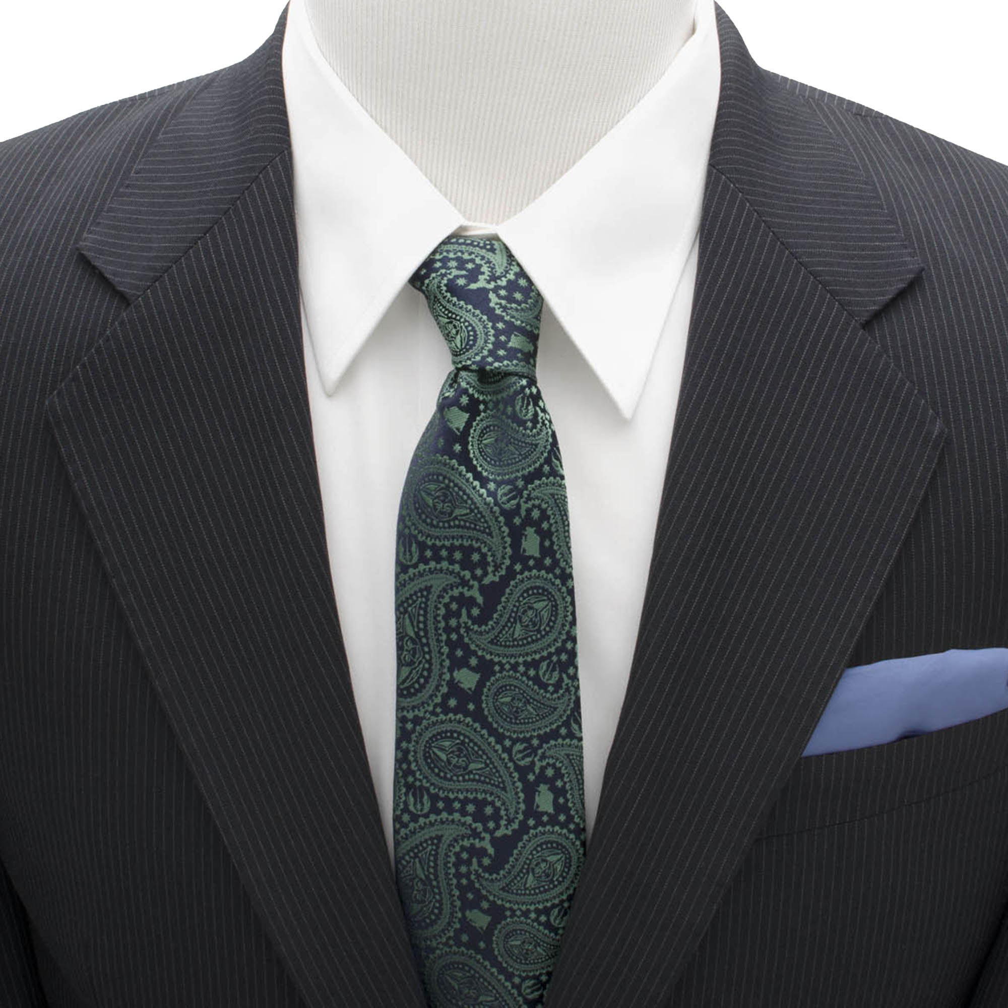 Star Wars Yoda Green and Blue Paisley Tie and LIGHTSABER Tie Clip Gift Set