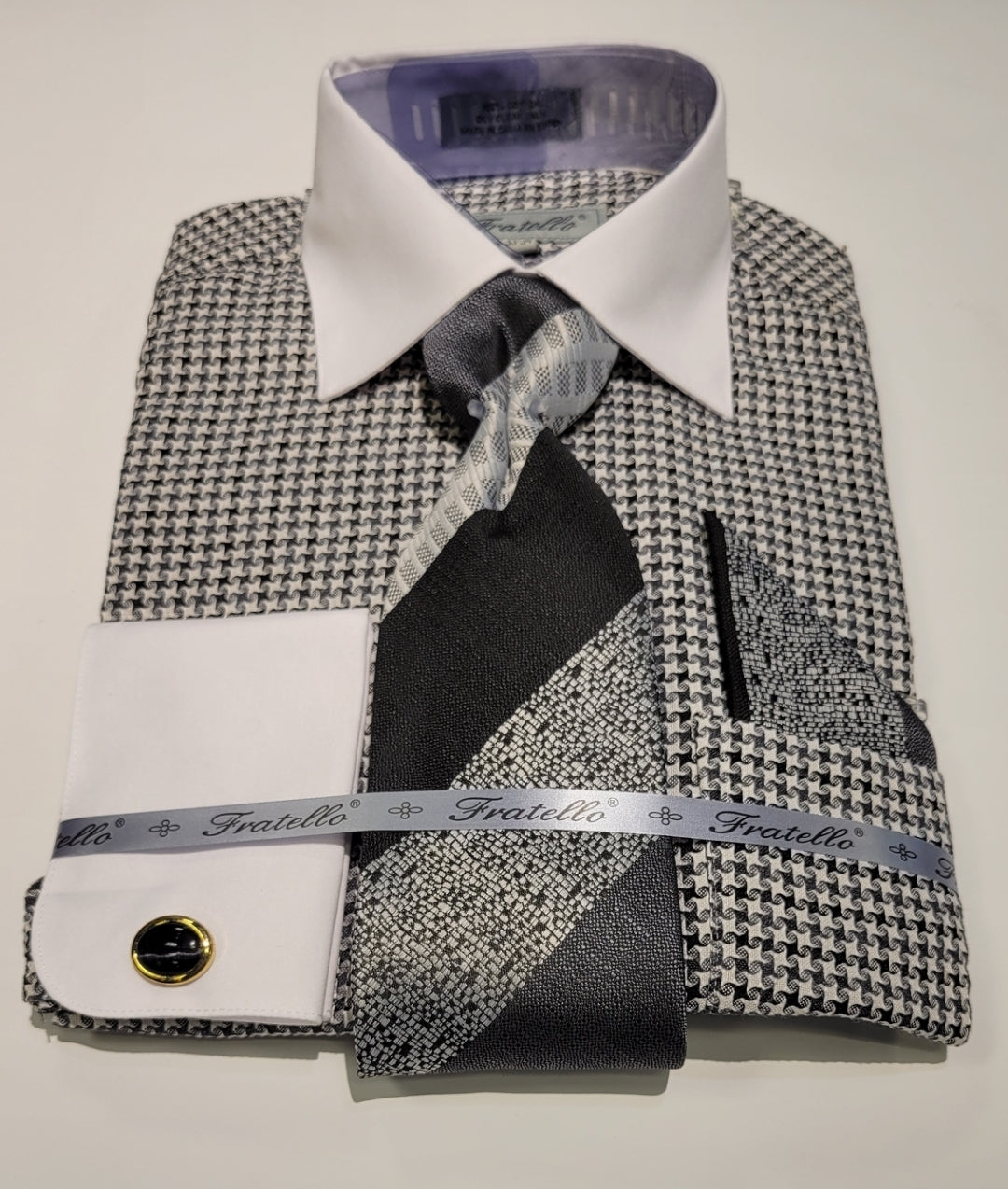 FRATELLO HOUNDSTOOTH WOOVEN FABRIC SHIRT FRV4157P2 BLACK main image 0