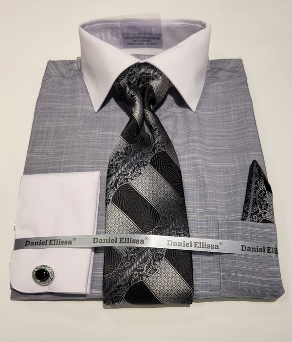Daniel Ellissa DS3831P2 Matching Shirt & Tie Set Black