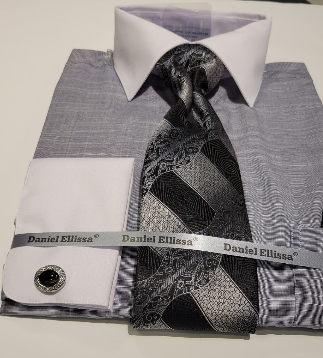 Daniel Ellissa DS3831P2 Matching Shirt & Tie Set Black