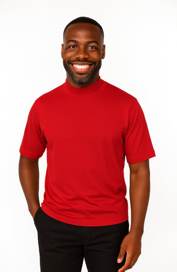 Log-In By Bassiri 218 knit Short Sleeve Mock Neck Red