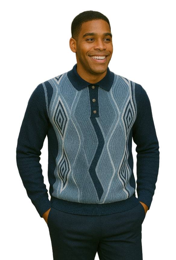 Prestige SW- 677 3 Button Polo Sweater NAVY