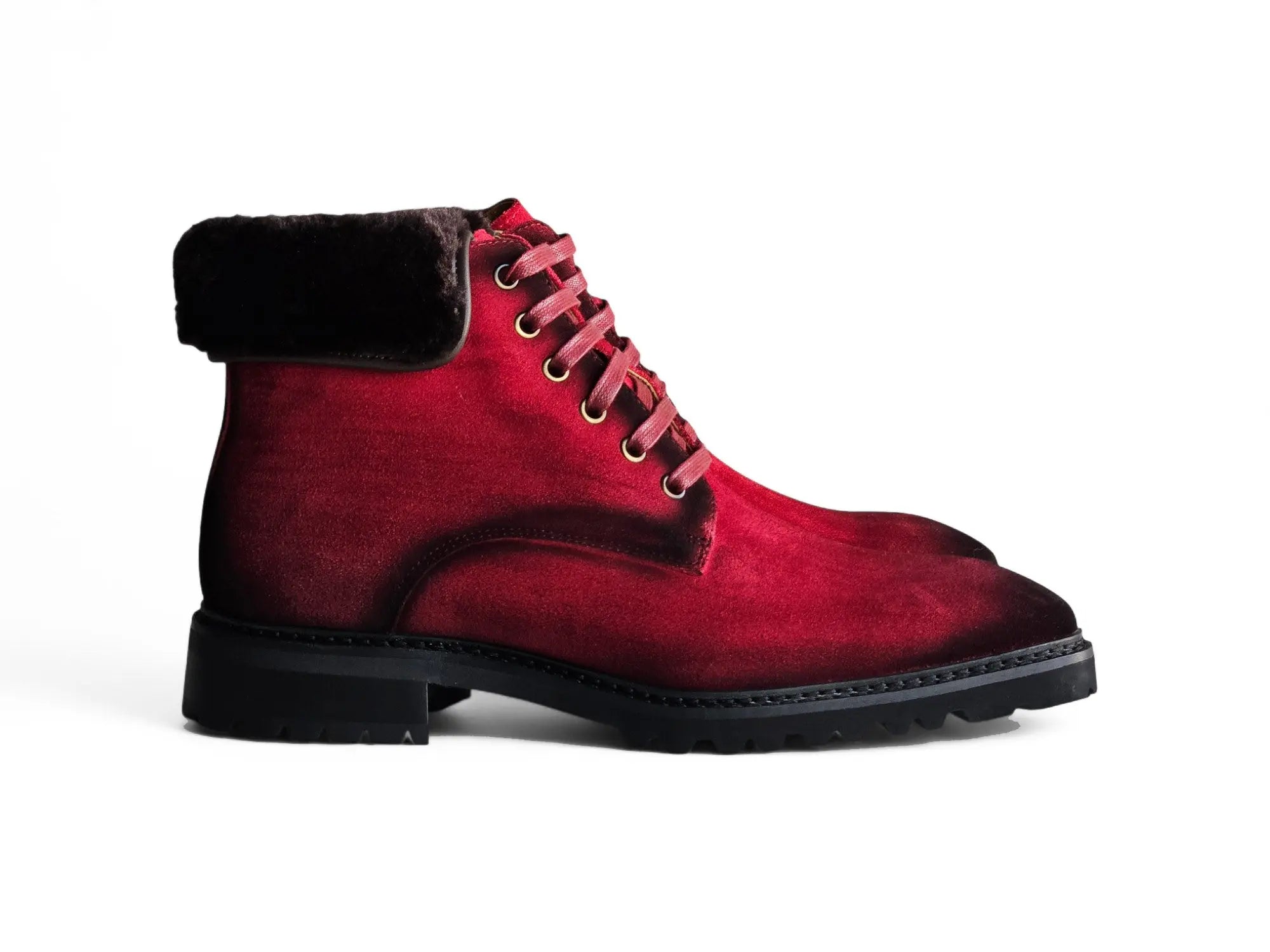 Suede Faux Shearling Combat Boot