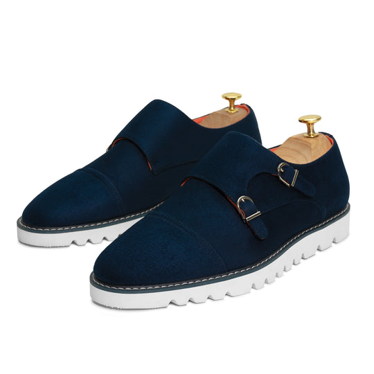 Tayno The Freshman Double Monk Strap Suede Sneaker Navy