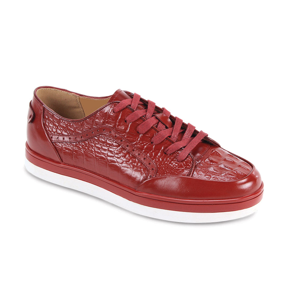 Giovanni Timo Leather Croc Print Sneaker Red
